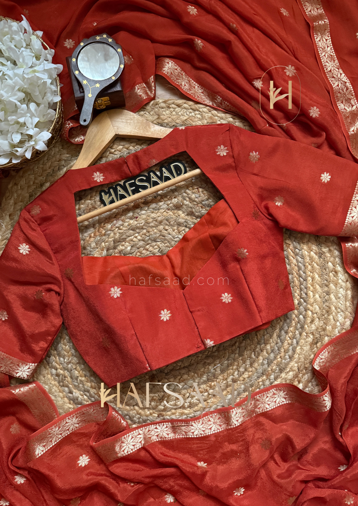 Ahalya - Pure chinnon saree (Rustic orange)