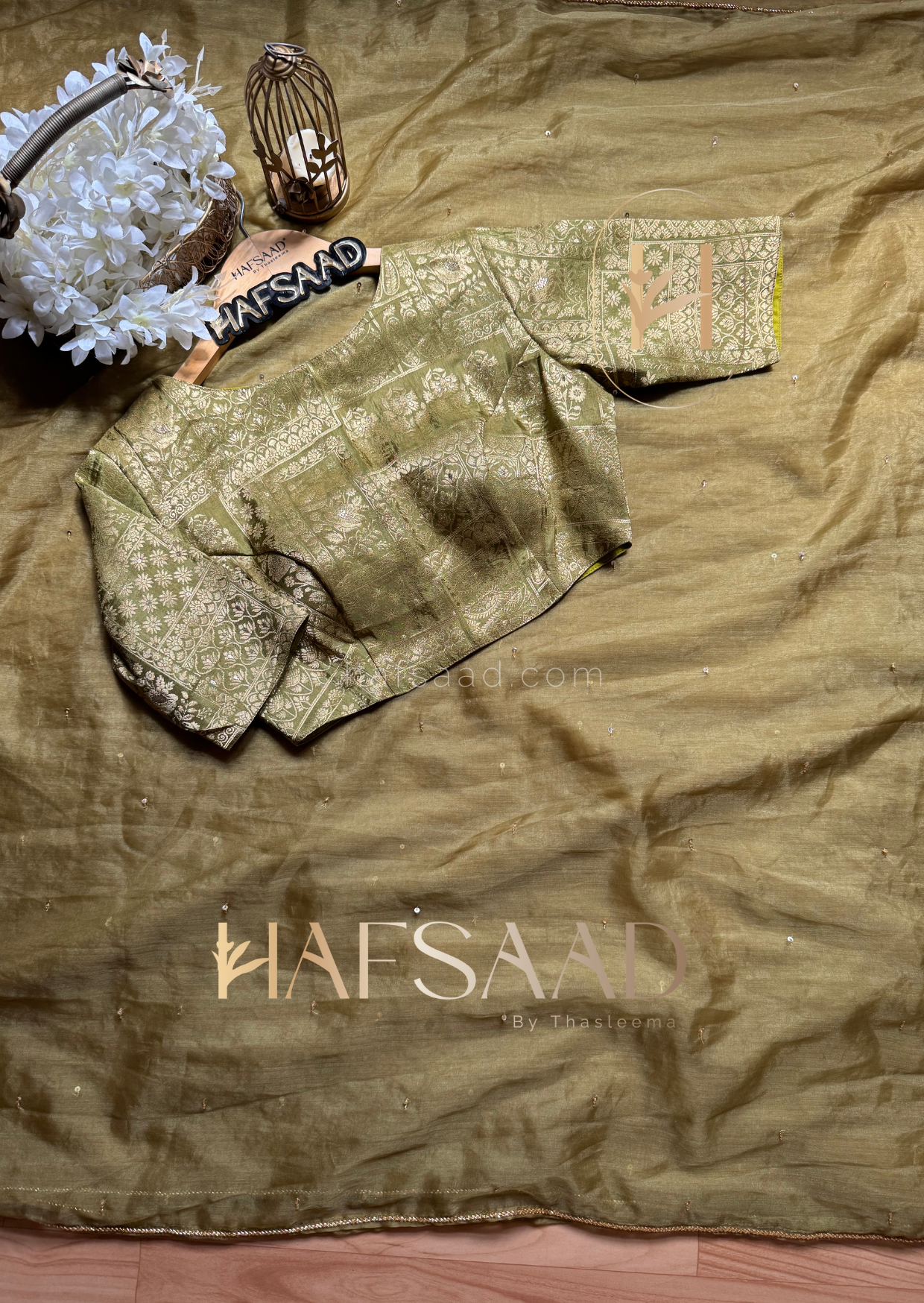 Kiara - Pure organza handwork saree (Moss green)