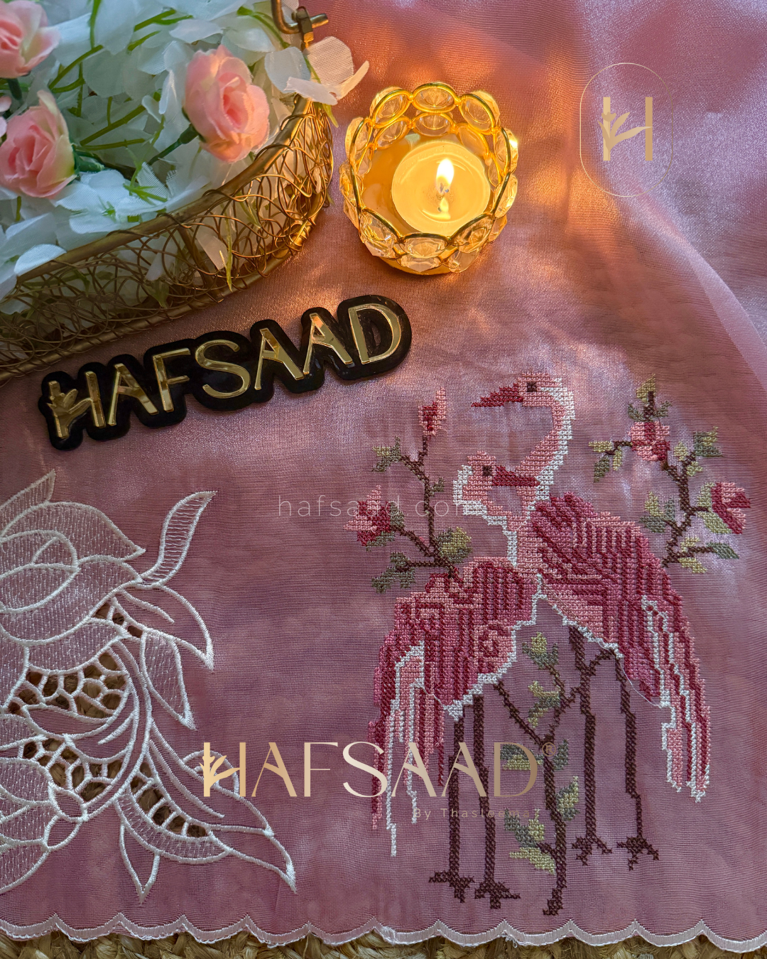 Flamingo - Soft appliqué saree (Pink)