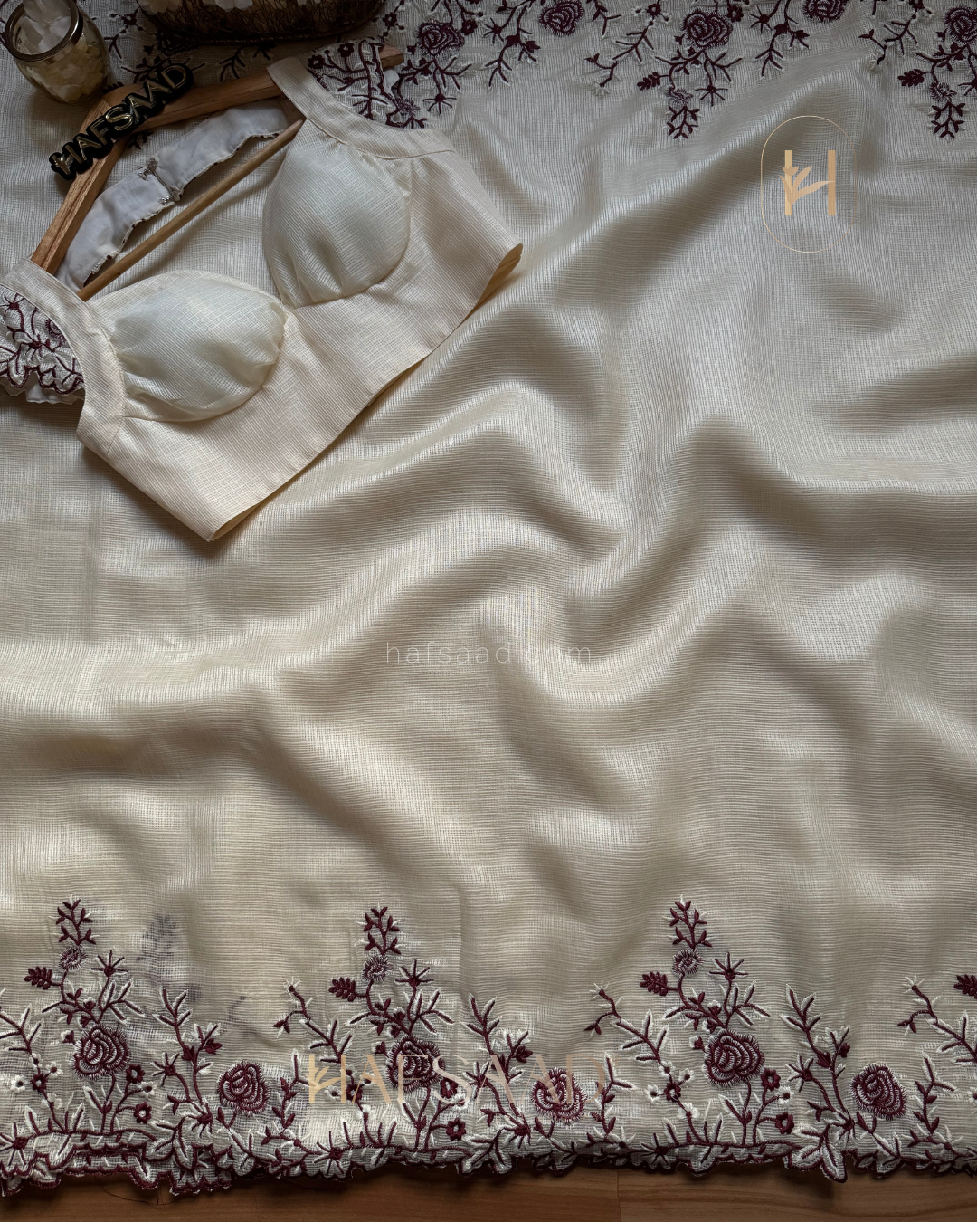 Femi- Embroidered Saree (Cream)