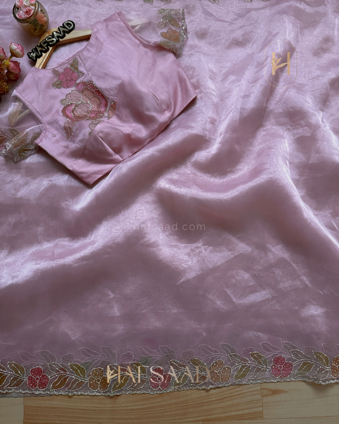 Sherlin- premium organza saree(pink)