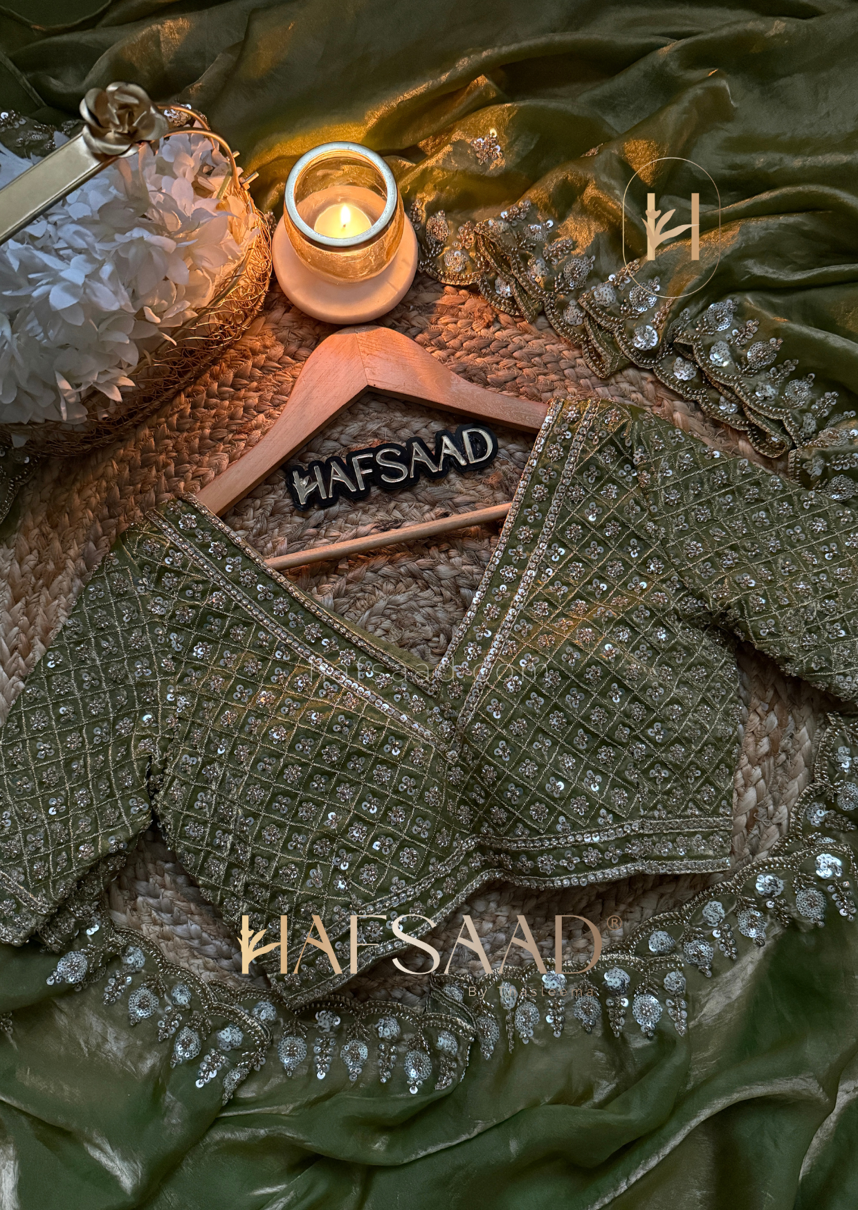 Mirza - Stardust satin saree (Green)