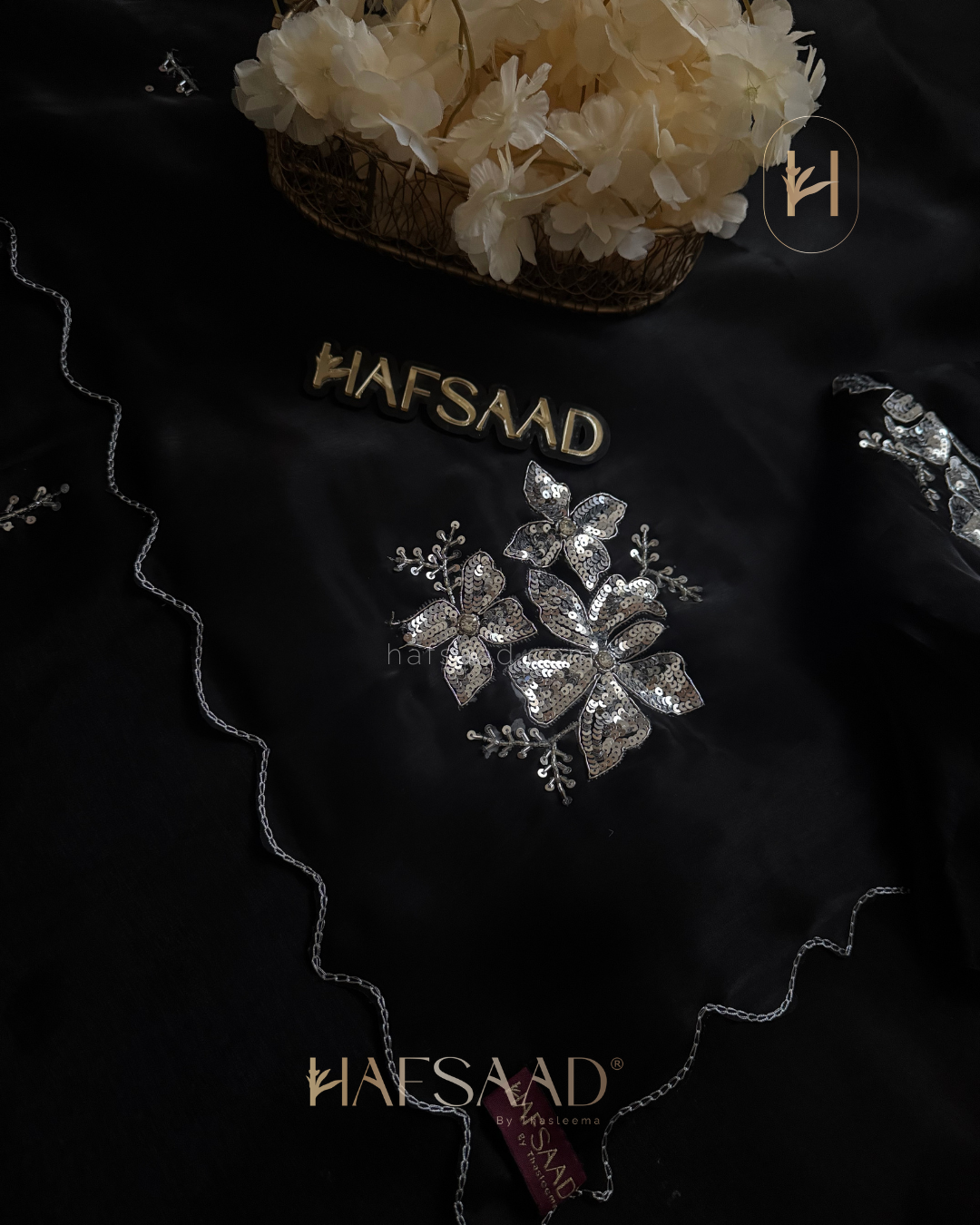 Nina- Handwork satin organza Saree (Black)