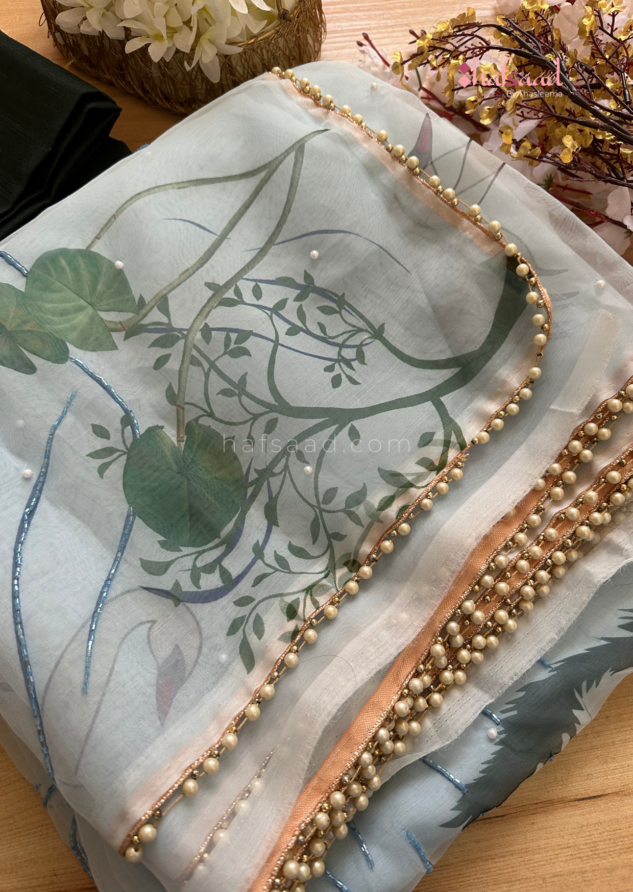 Dear Daisy- handwork organza saree (Swan)