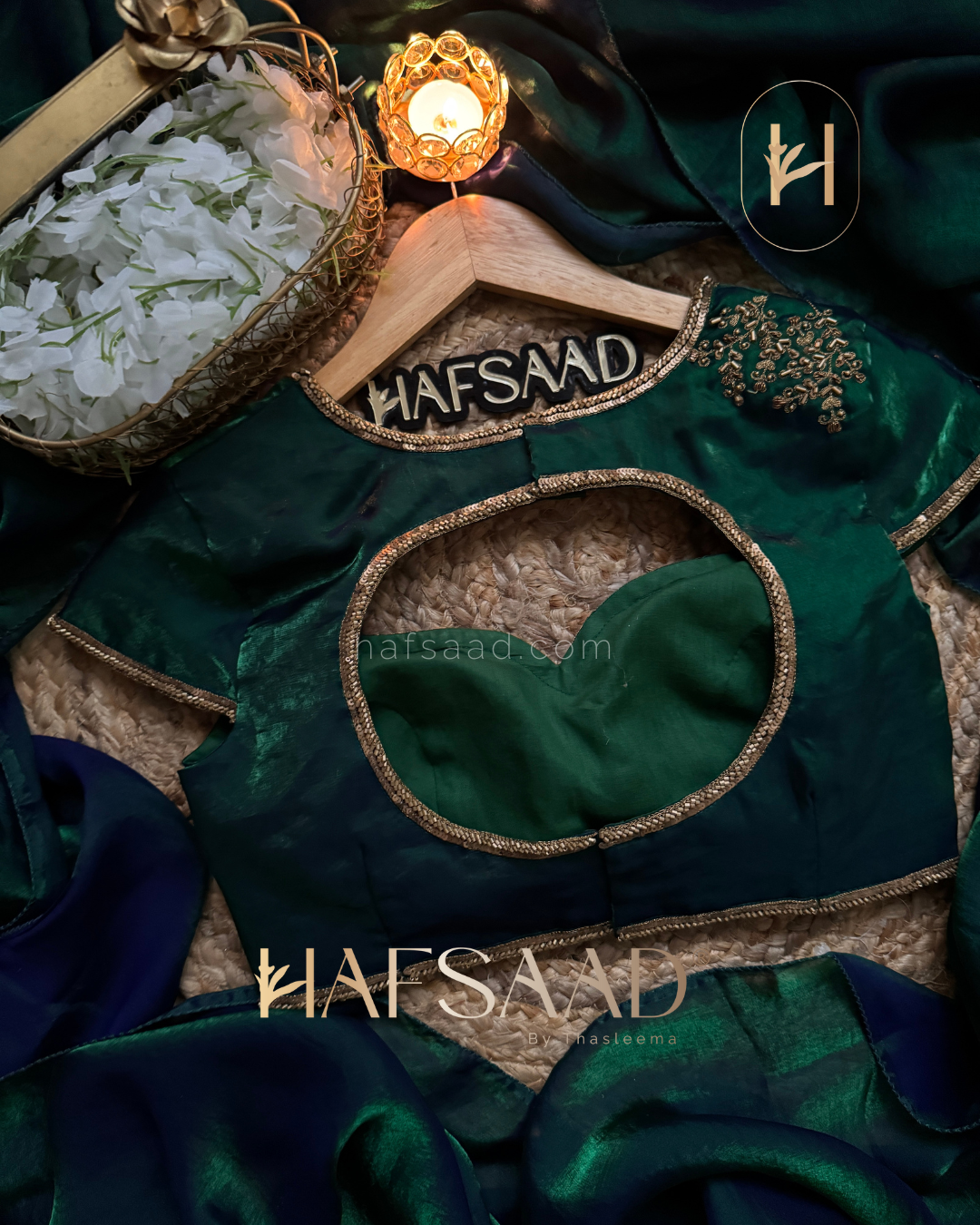 Rouge - Artisanal handwork saree (Emerald green)