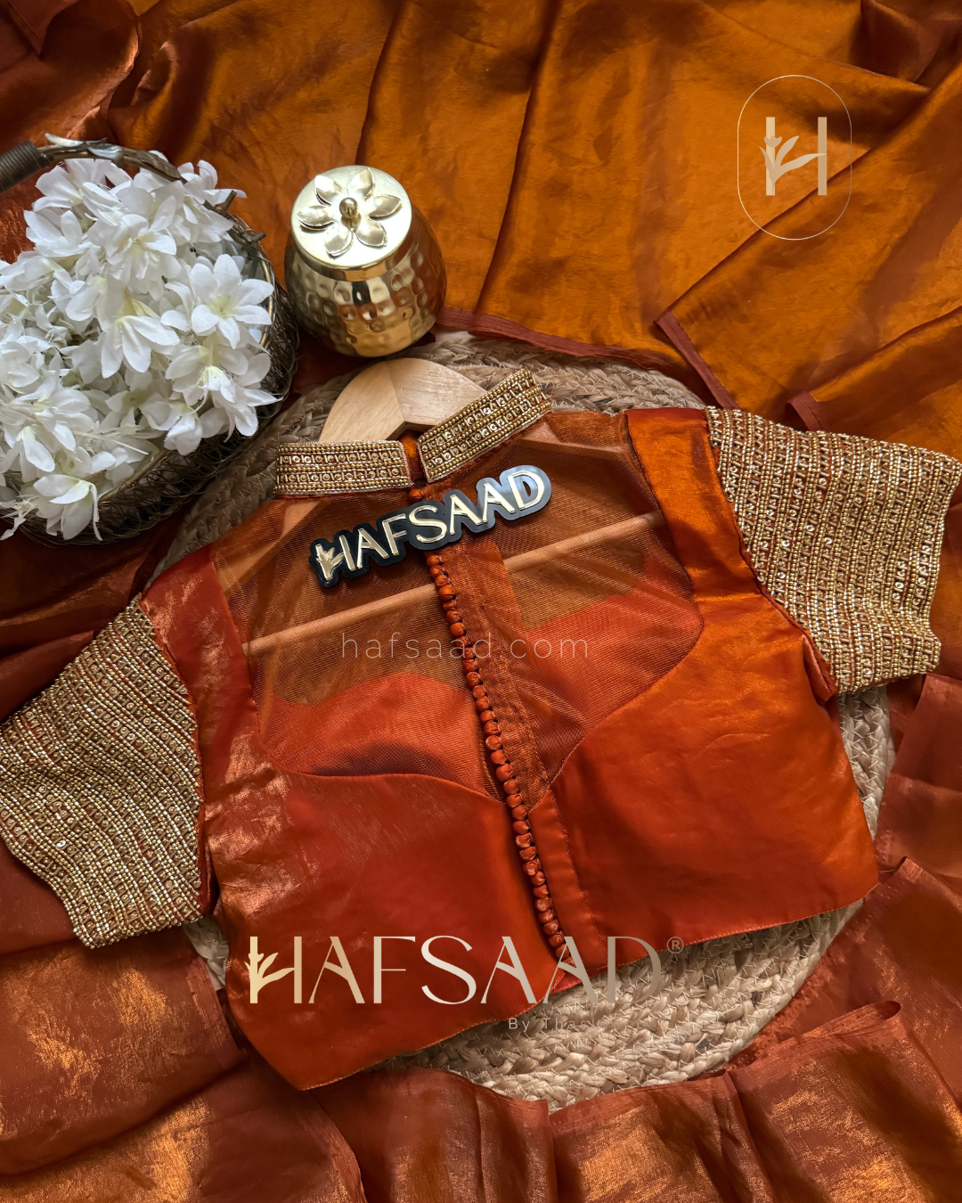 Tara - Artisanal handwork saree (Burnt orange)