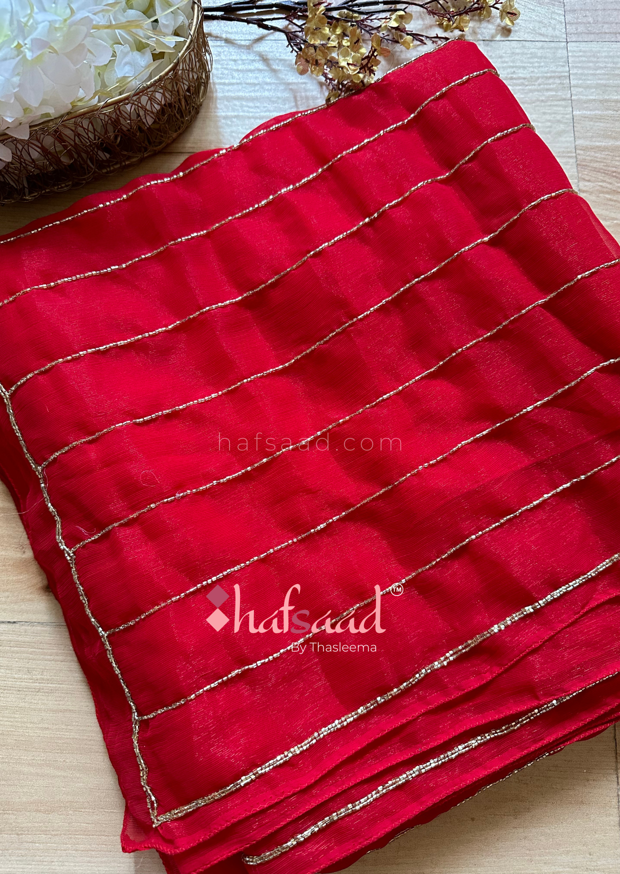 Sahana - Chiffon Handwork Saree [Red]