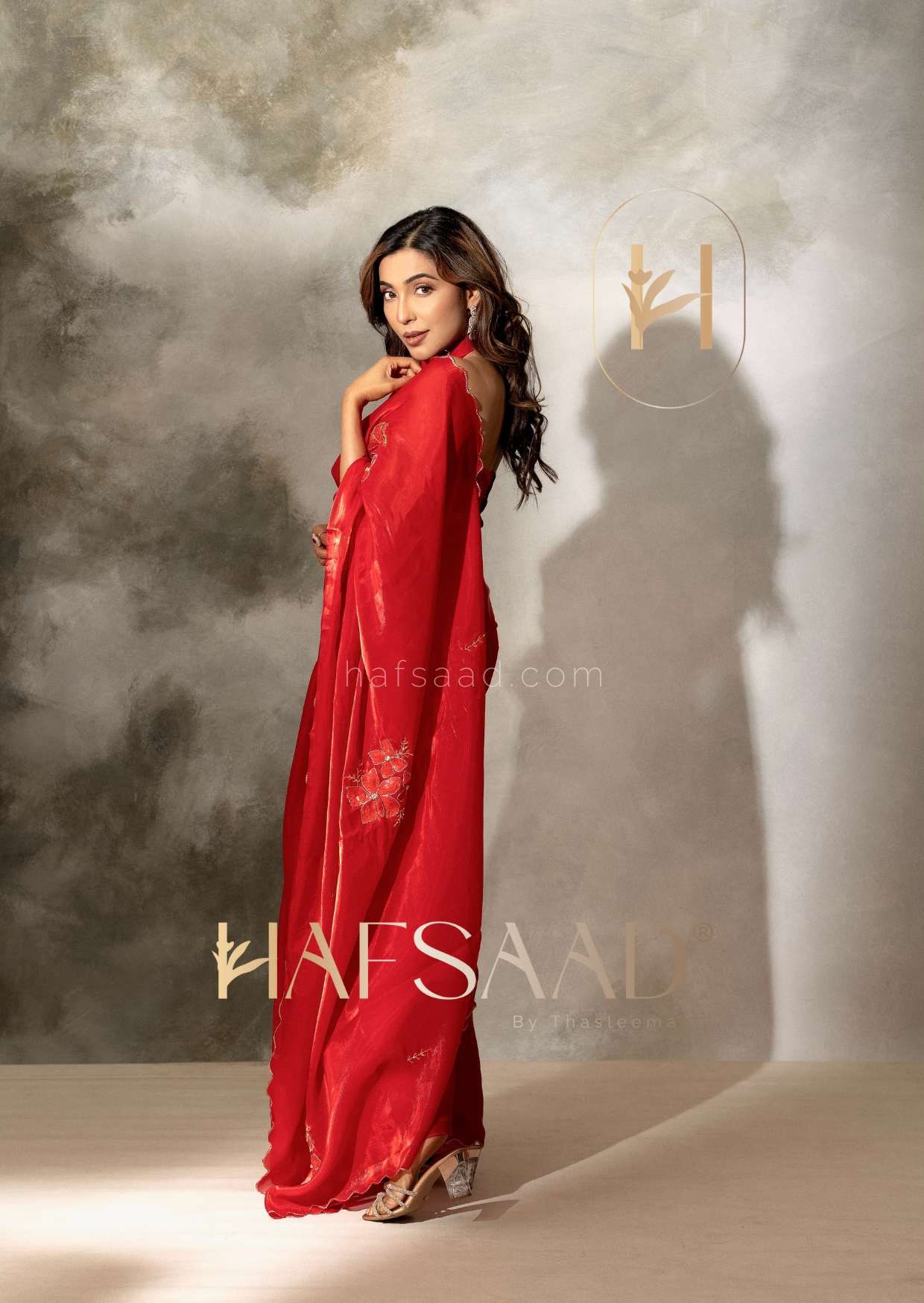 Parvathi Nair Nina- Handwork satin organza Saree (Red)