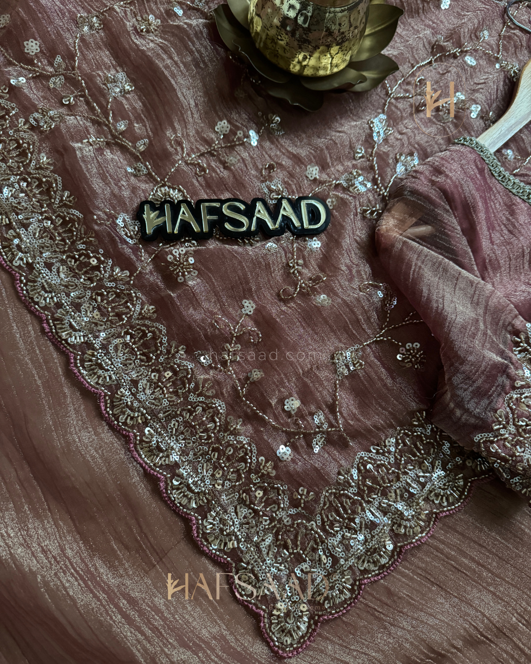 Nashita- Designer handwork saree(rosegold)