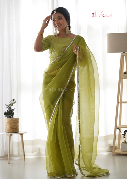 Haseen- Ready to wear saree ( Metallic Moss green)