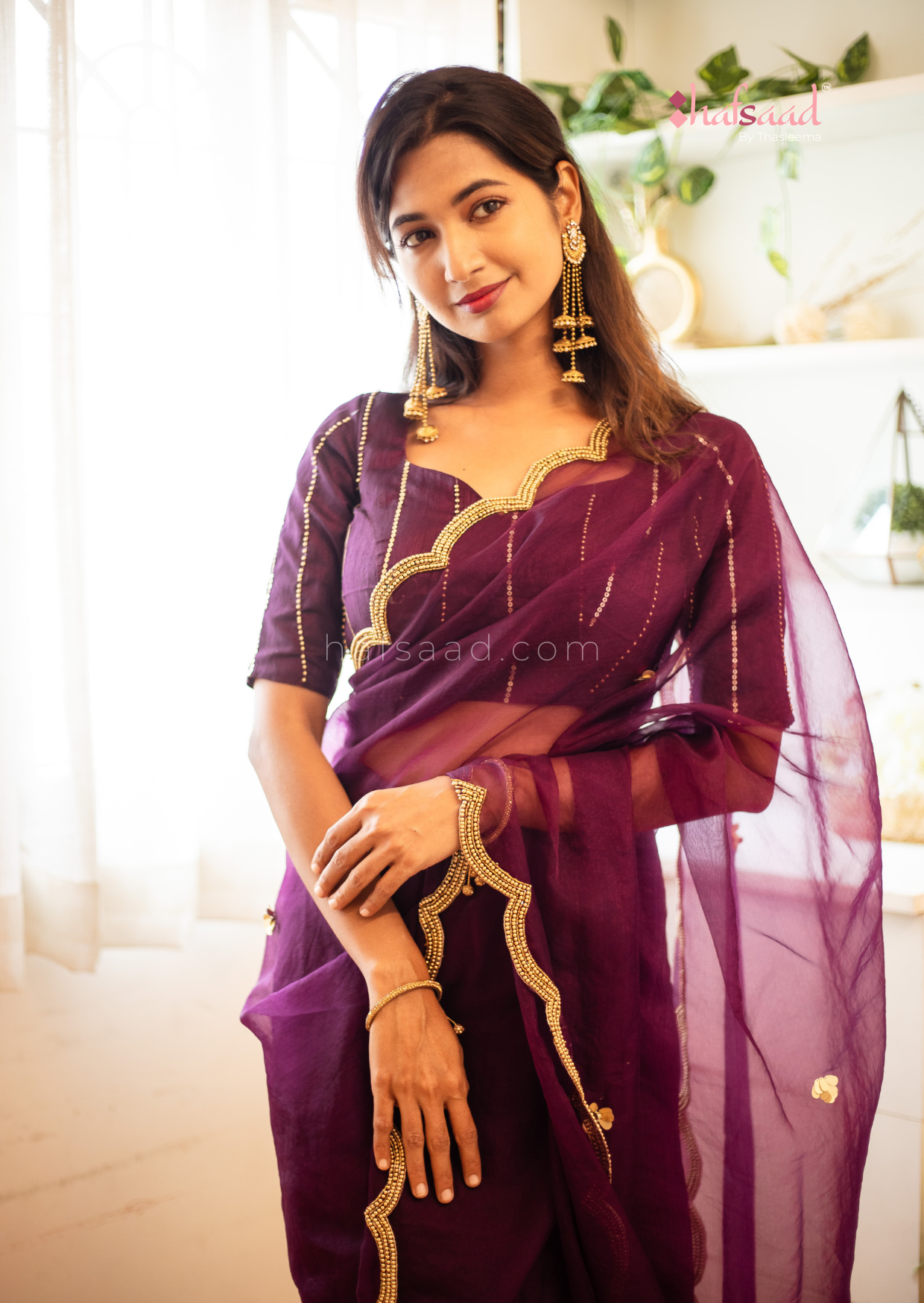 IRIS- Ready to wear pure organza saree (Purple)