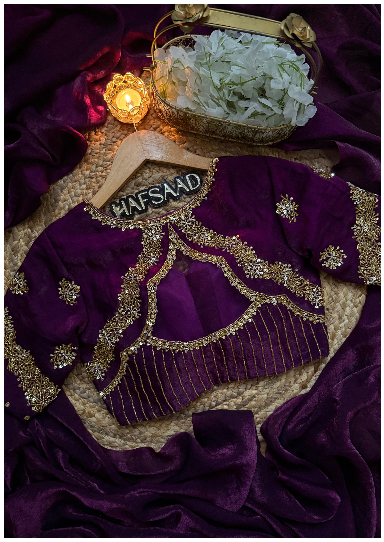 Thasneem - Stardust satin saree (purple)