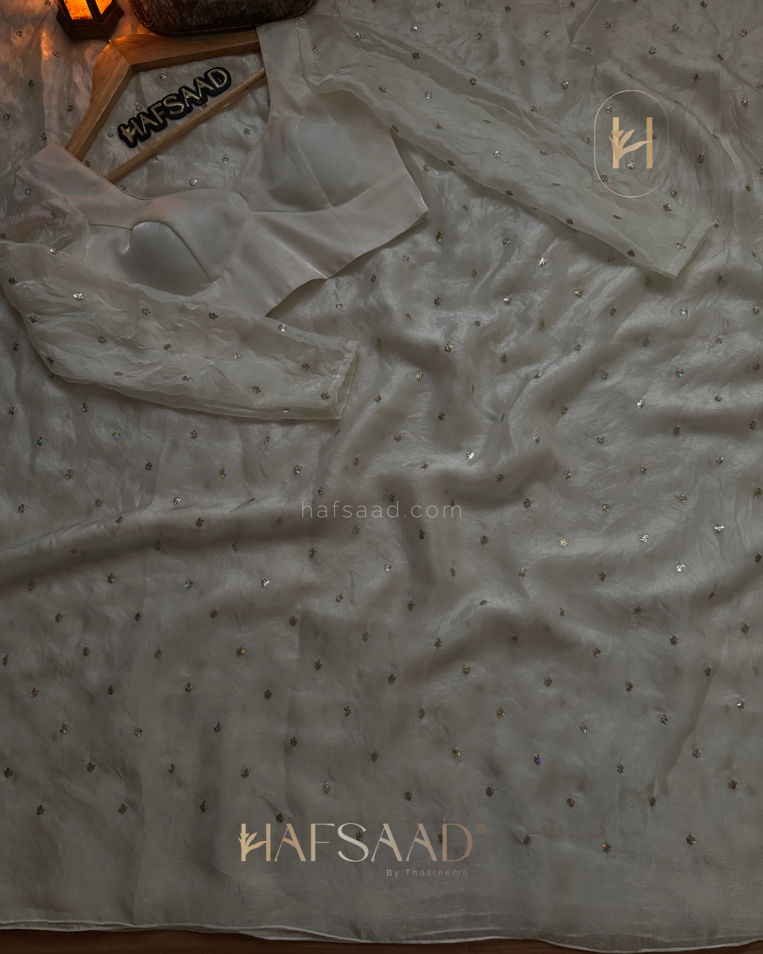 Hani- Stardust Satin Saree (White)