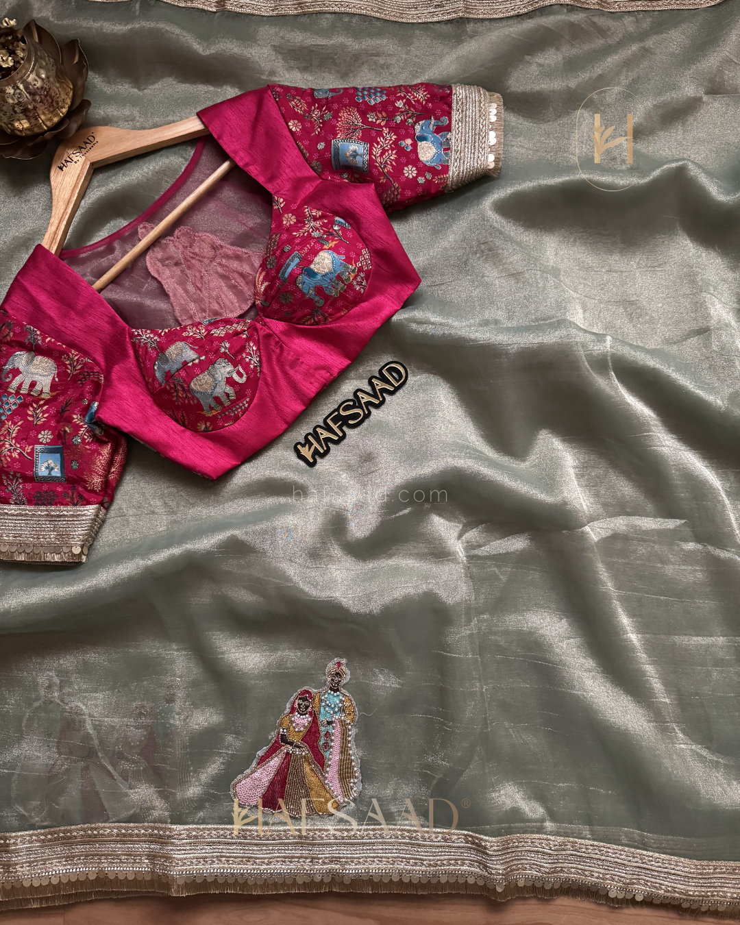 Varshini- Designer tissue saree (Green)