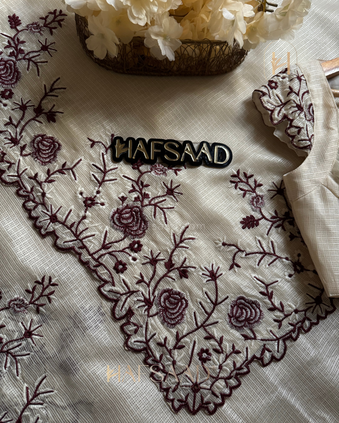 Femi- Embroidered Saree (Cream)