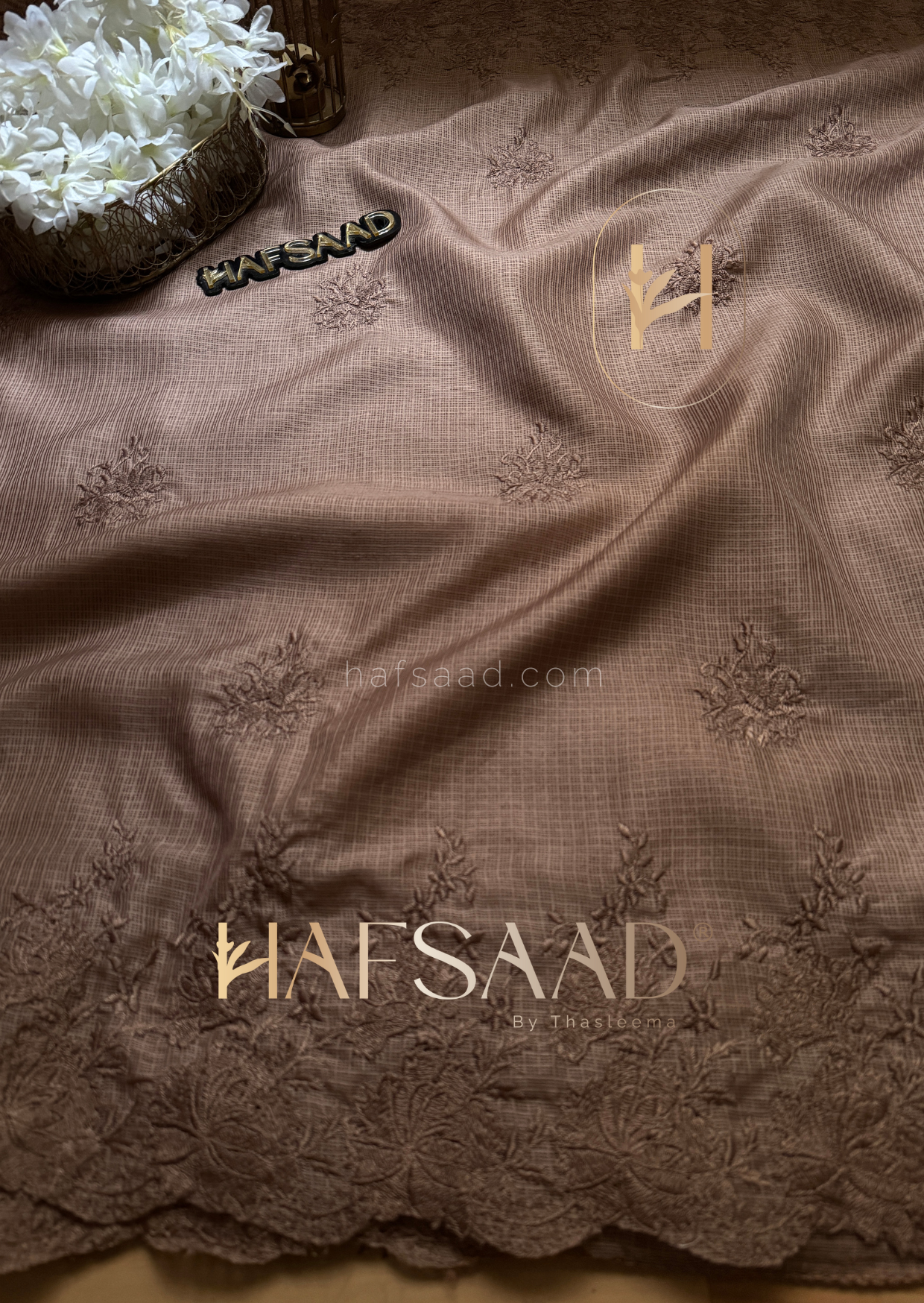 Celestia- Embroidered saree (cocoa)