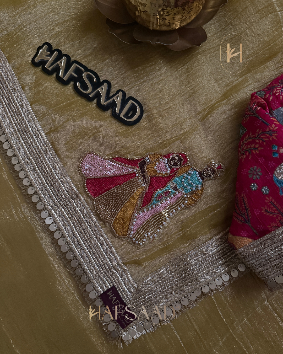 Varshini- Designer tissue saree (parrot green)