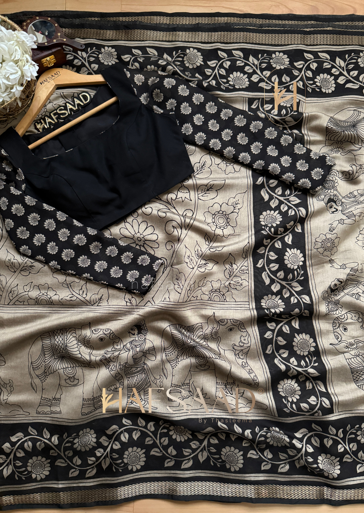 Monisha - Premium silk cotton saree (Black)