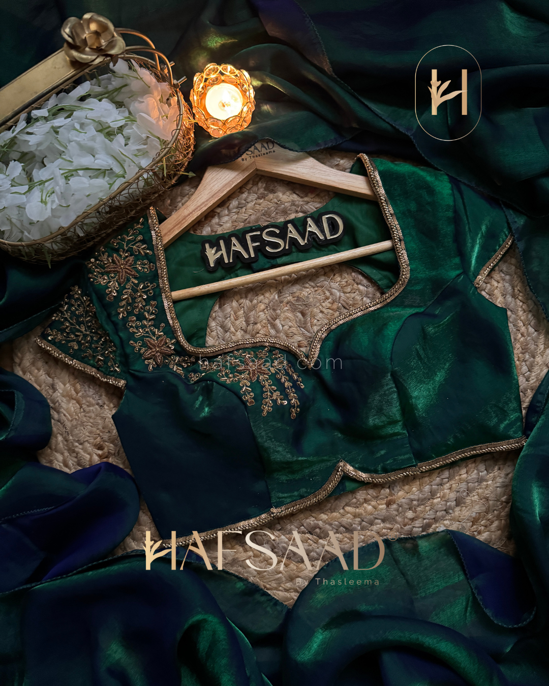 Rouge - Artisanal handwork saree (Emerald green)