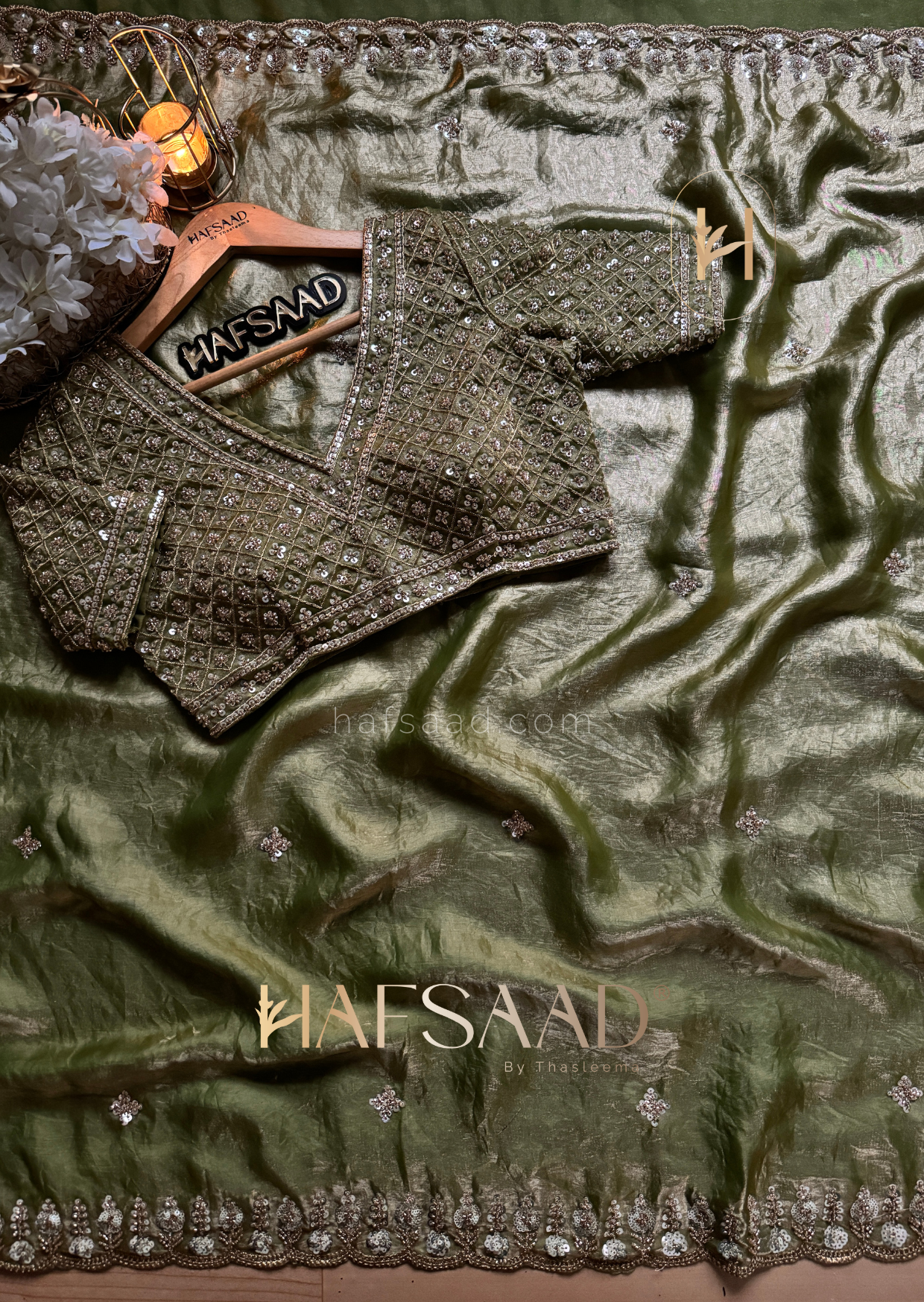 Mirza - Stardust satin saree (Green)