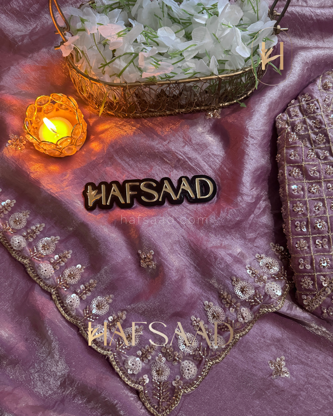 Mirza - Stardust satin saree (lavender)