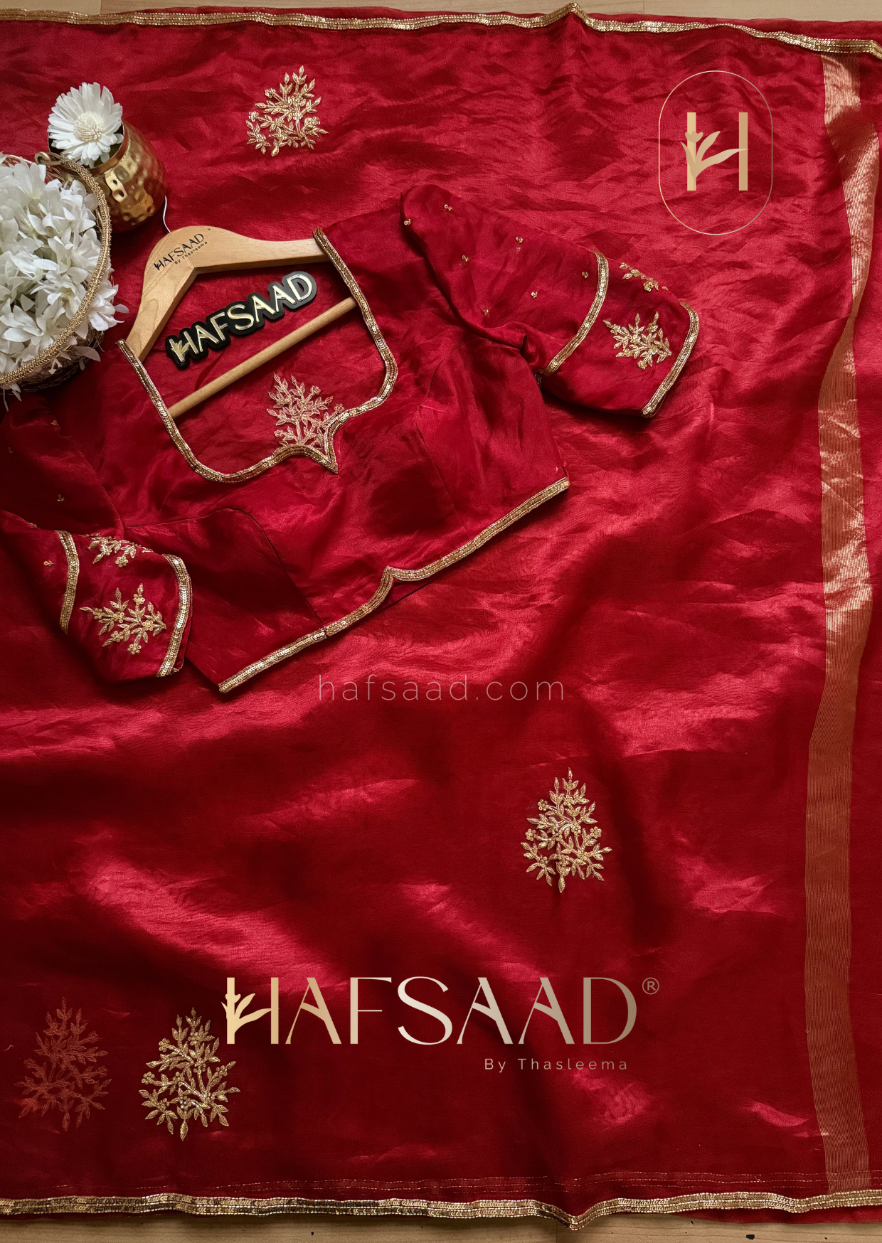 Nargis bridal-Pure tissue silk handwork saree (Red)