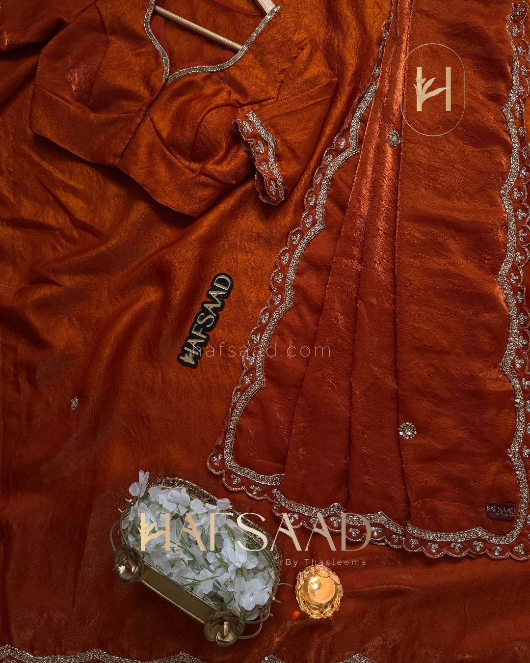 Nihal - Crushed fendy silk saree (Burnt Orange)