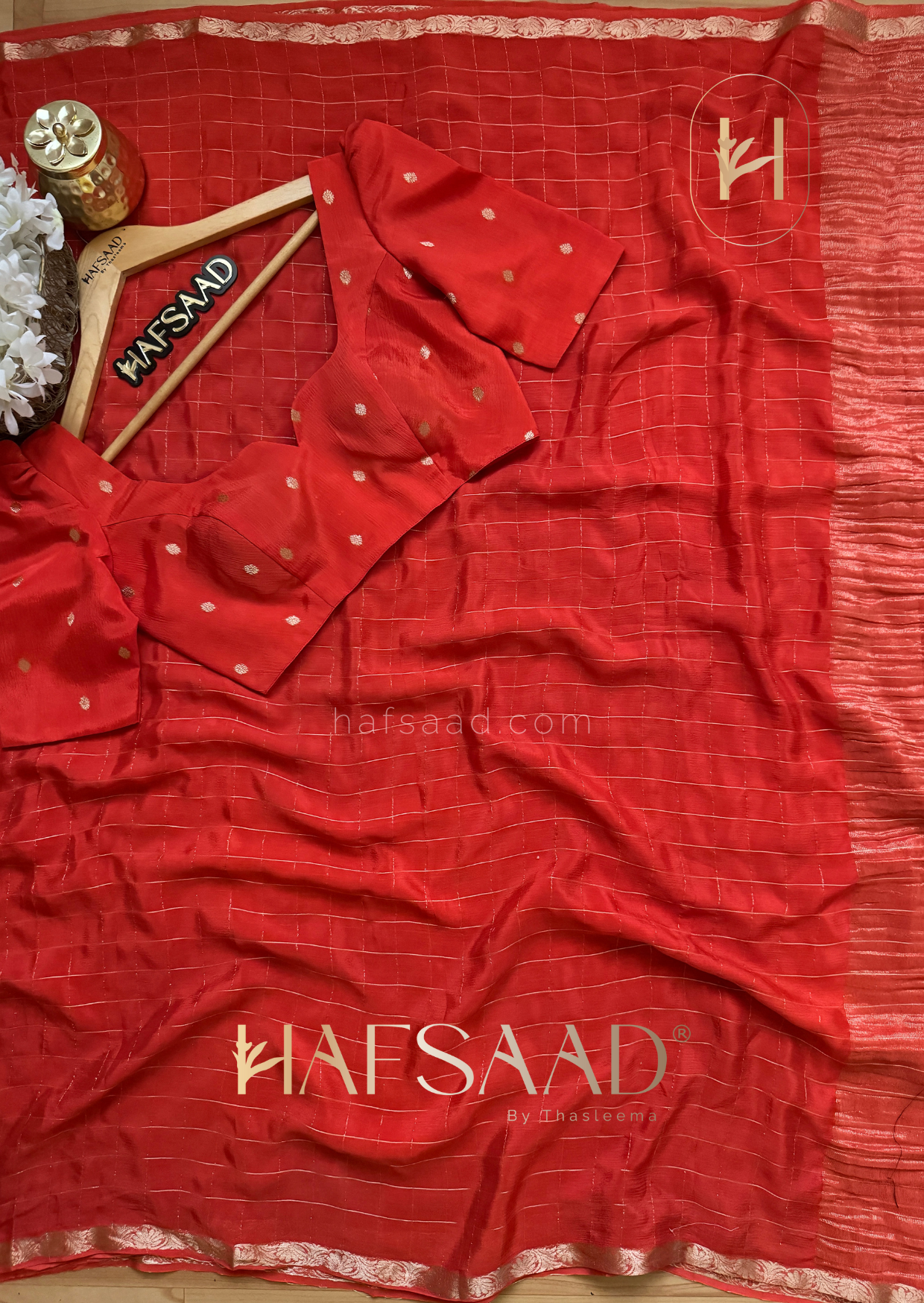 Madrasi - Premium crushed chinnon saree (Orange)