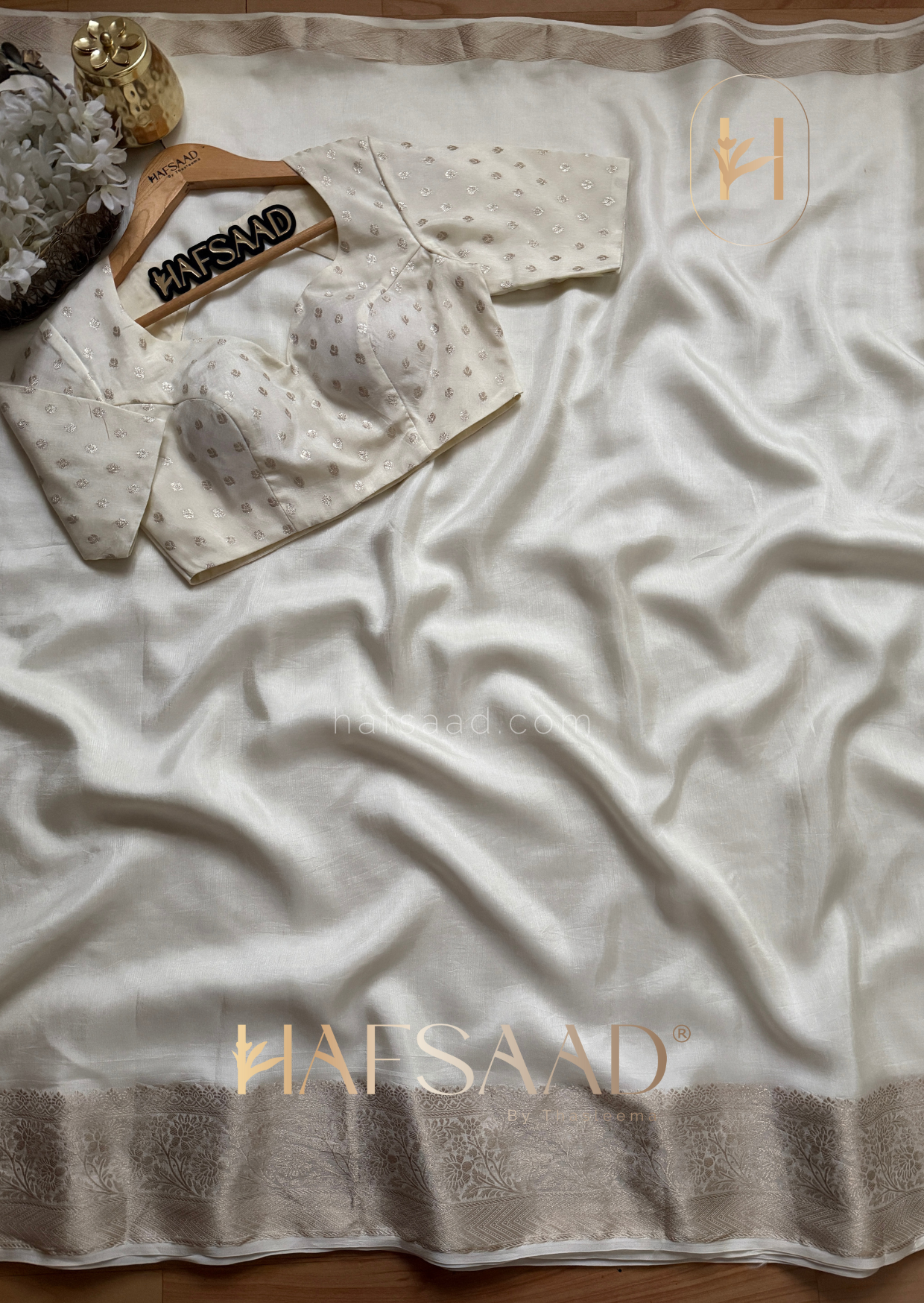 Maya - Silk cotton saree (Half white)