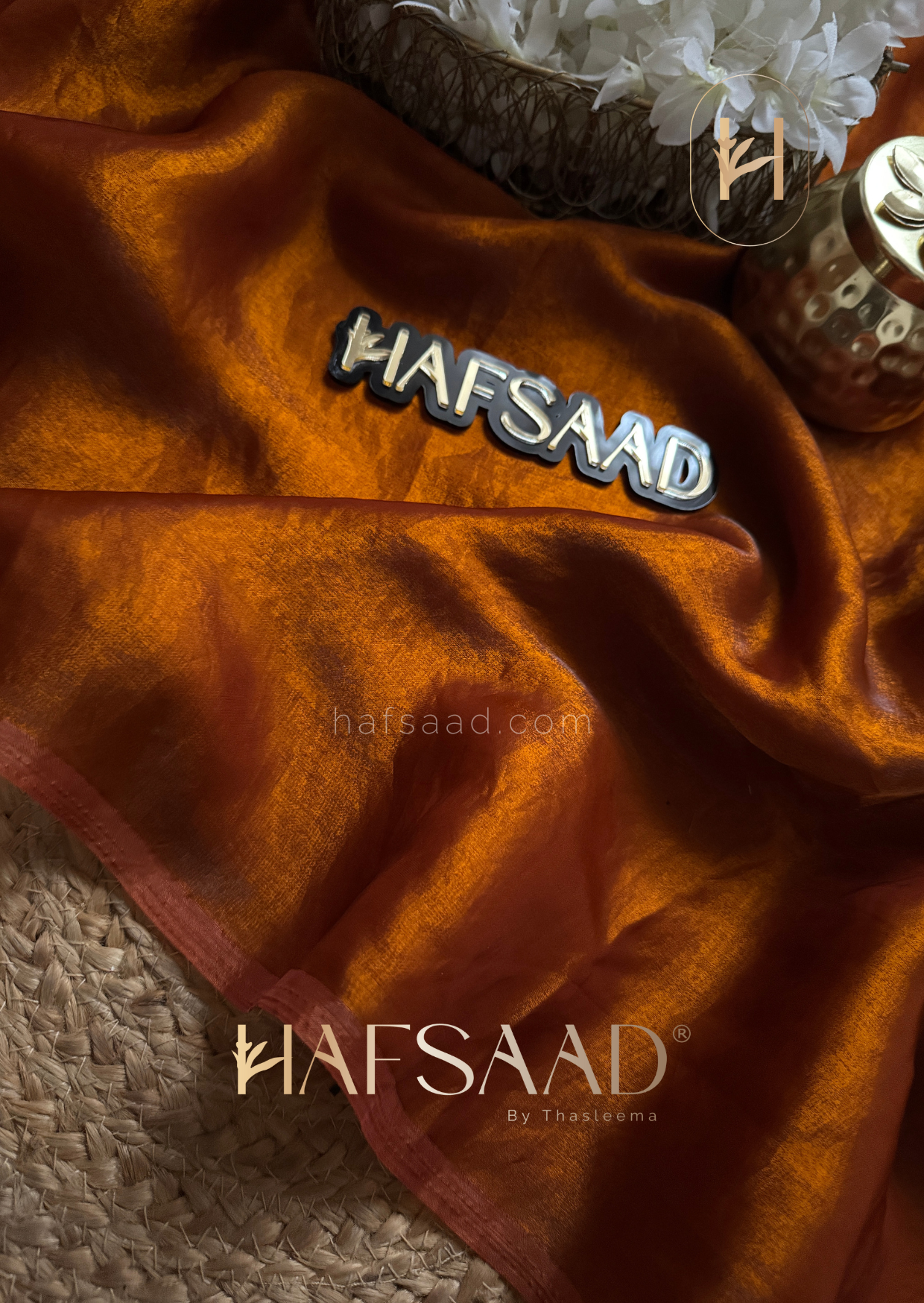 Sinful full sleeve - Stardust satin saree (Burnt orange)