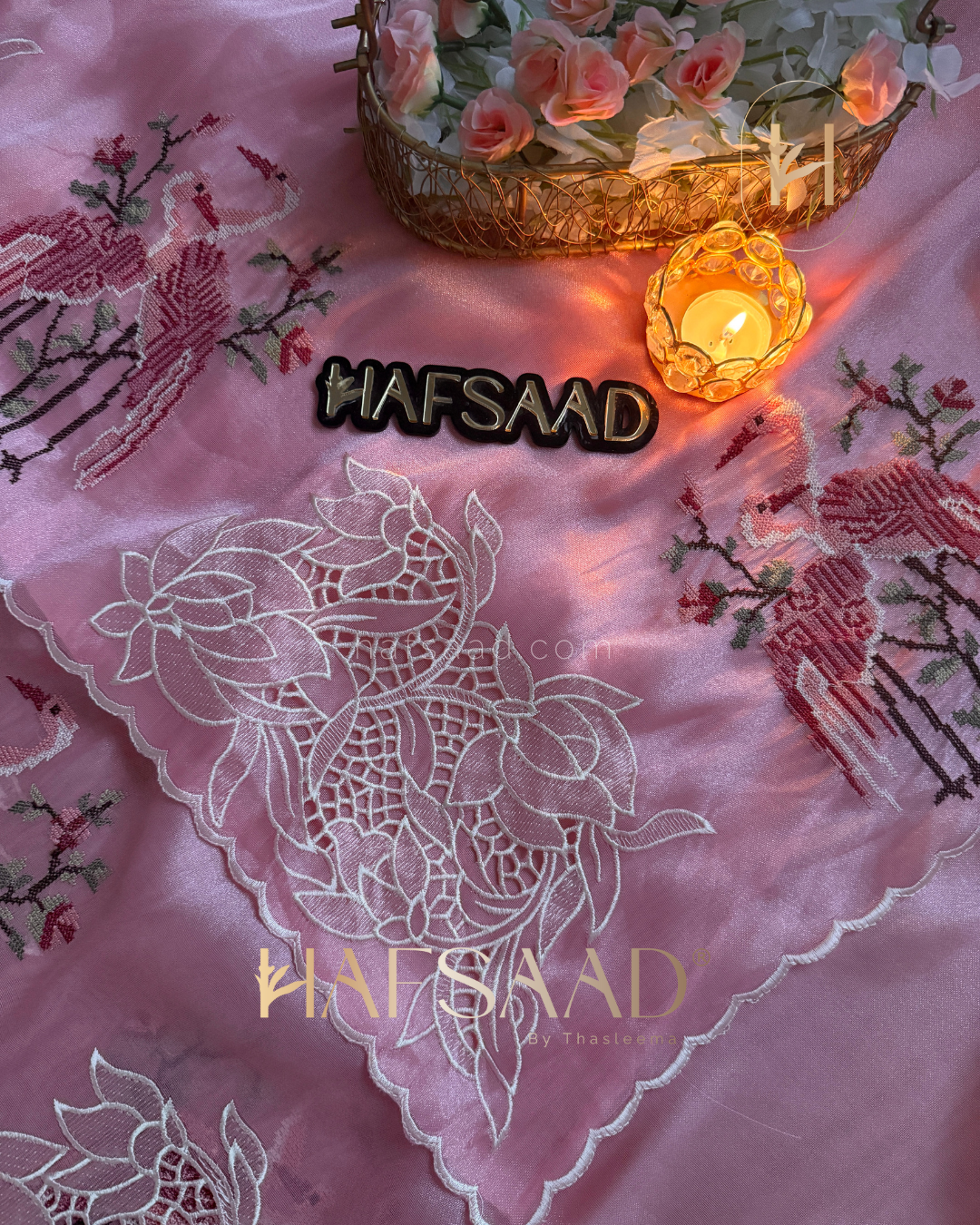 Flamingo - Soft appliqué saree (Pink)