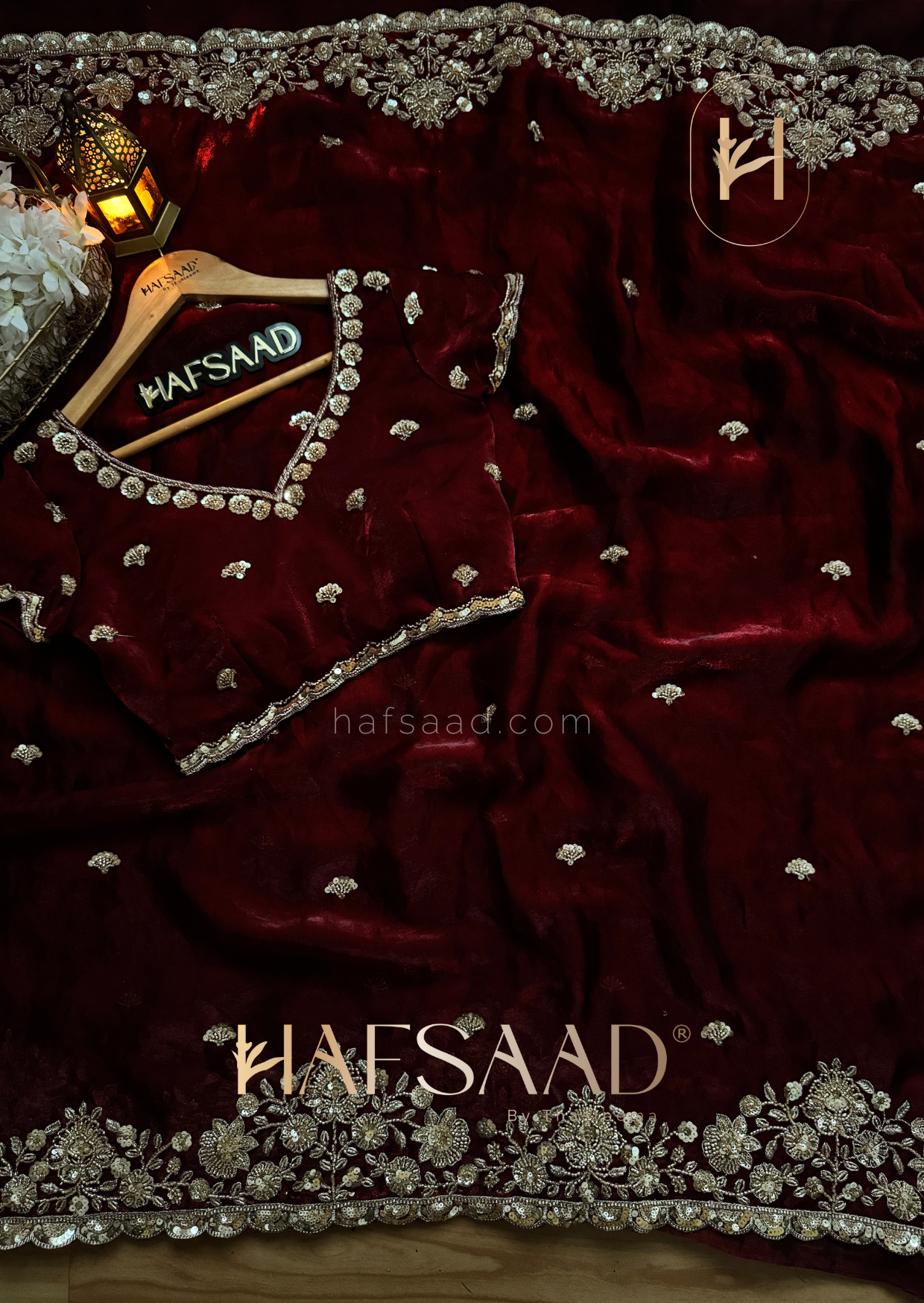 Zainab - Stardust satin saree (Maroon)