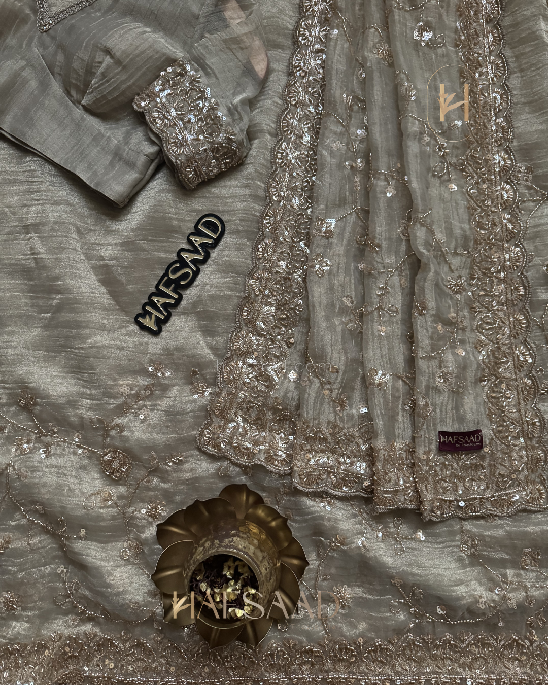Nashita- Designer handwork saree(beige)