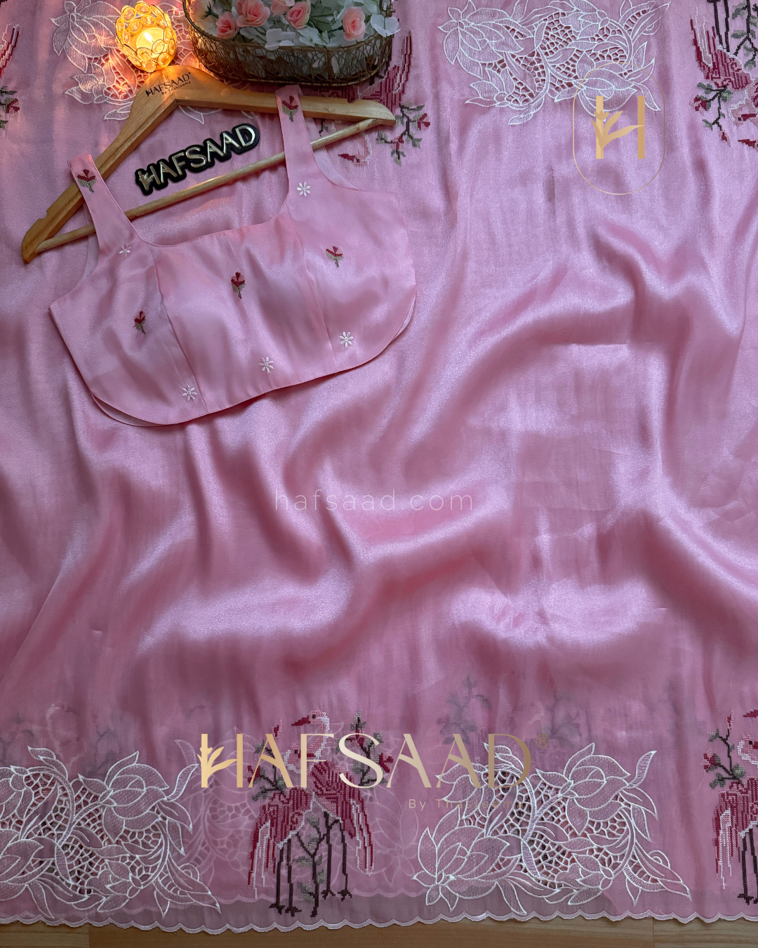 Flamingo - Soft appliqué saree (Pink)