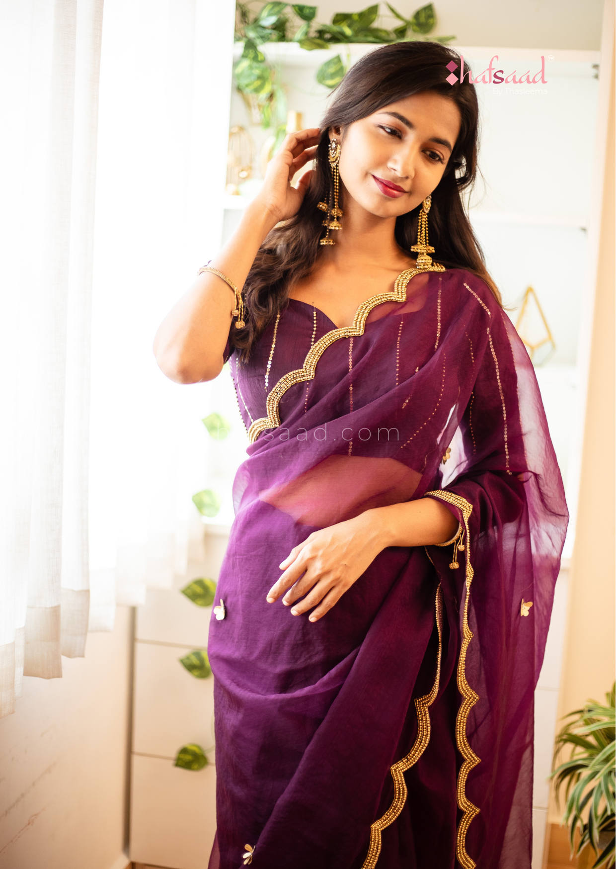 IRIS- Ready to wear pure organza saree (Purple)