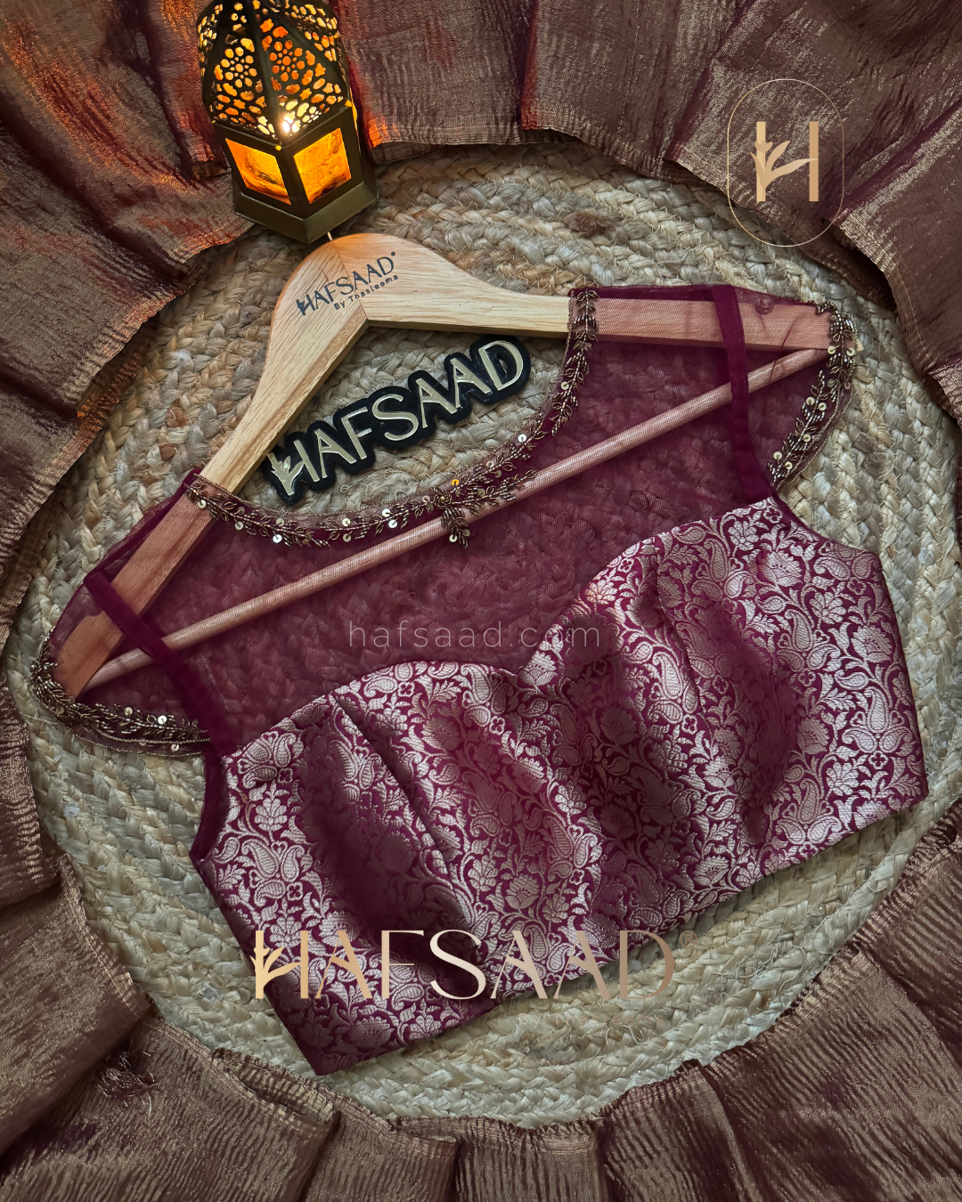 Nida Handwork - Soft semi tissue saree (Brown)