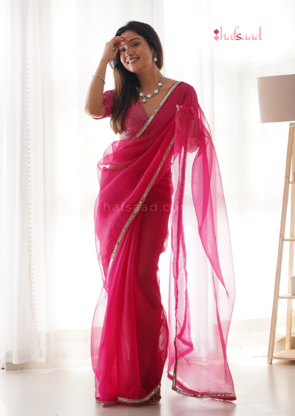 Haseen- Ready to wear saree(Hot pink)