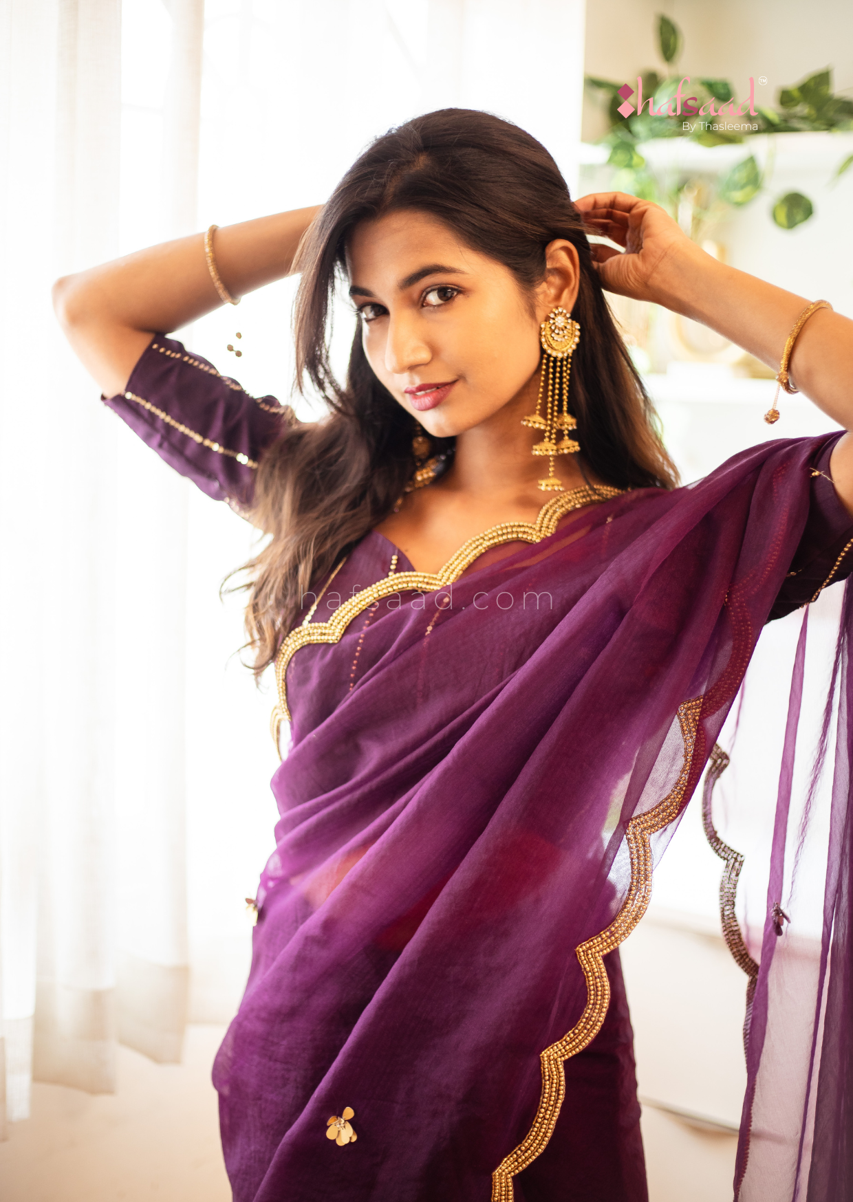 IRIS- Ready to wear pure organza saree (Purple)