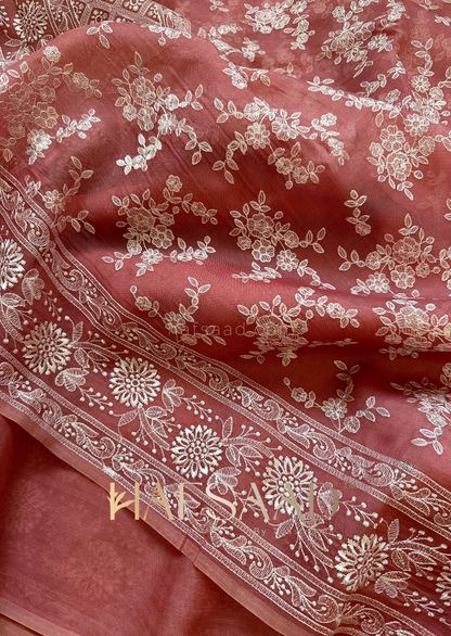 Saloni- Pure organza silk saree (Pastel peach)