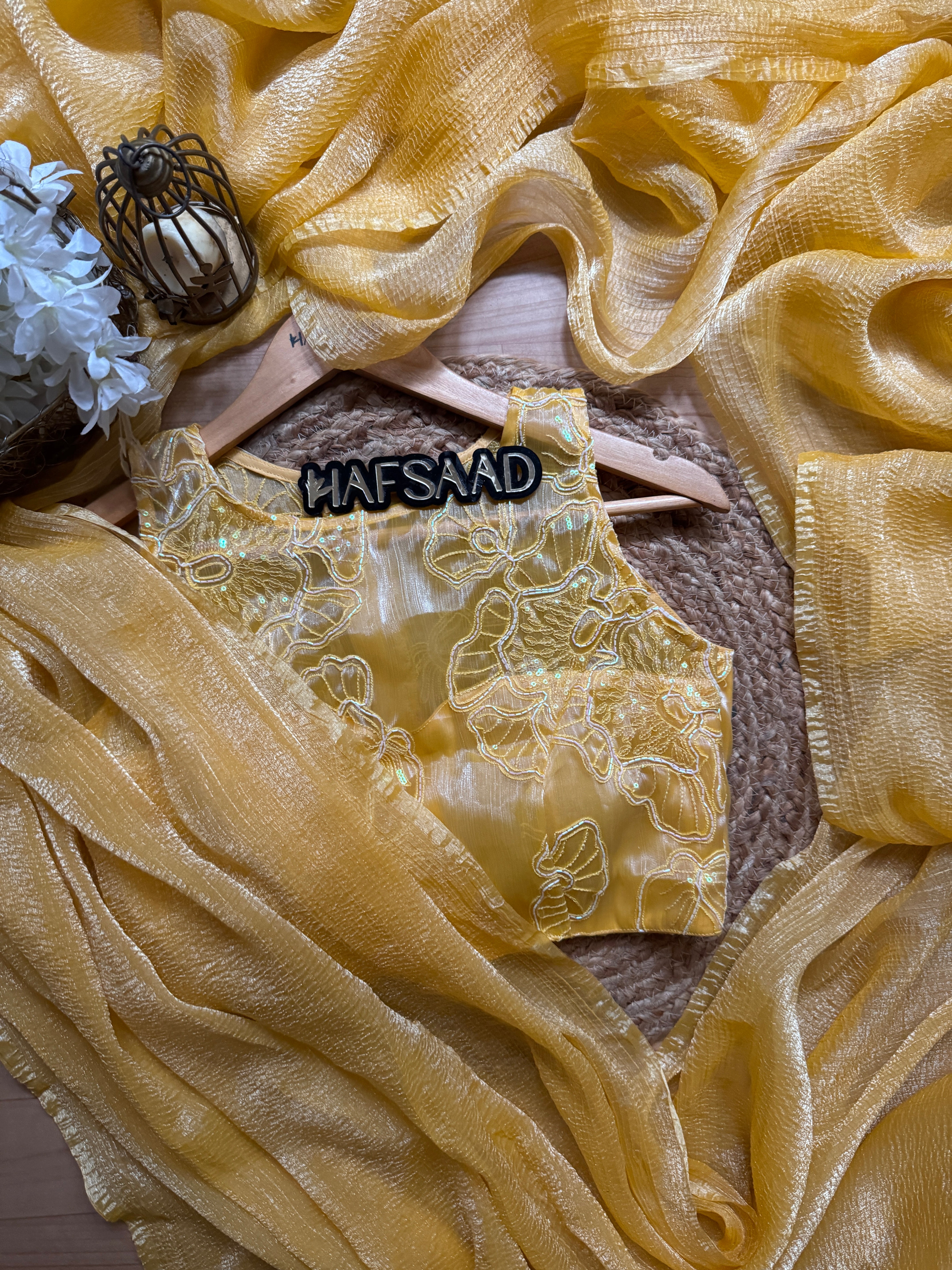 Hasini-Crushed tissue saree (Yellow)