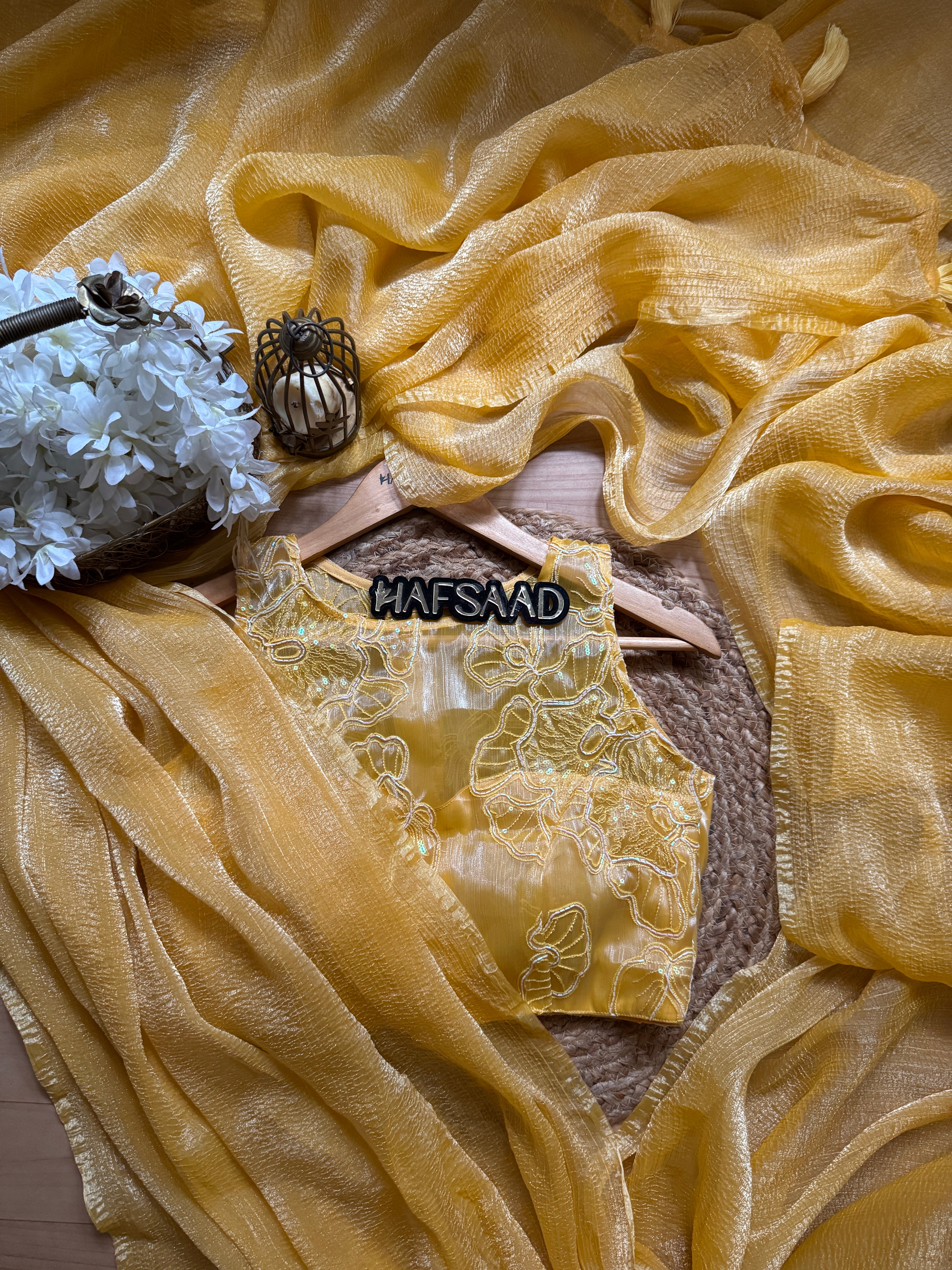 Hasini-Crushed tissue saree (Yellow)