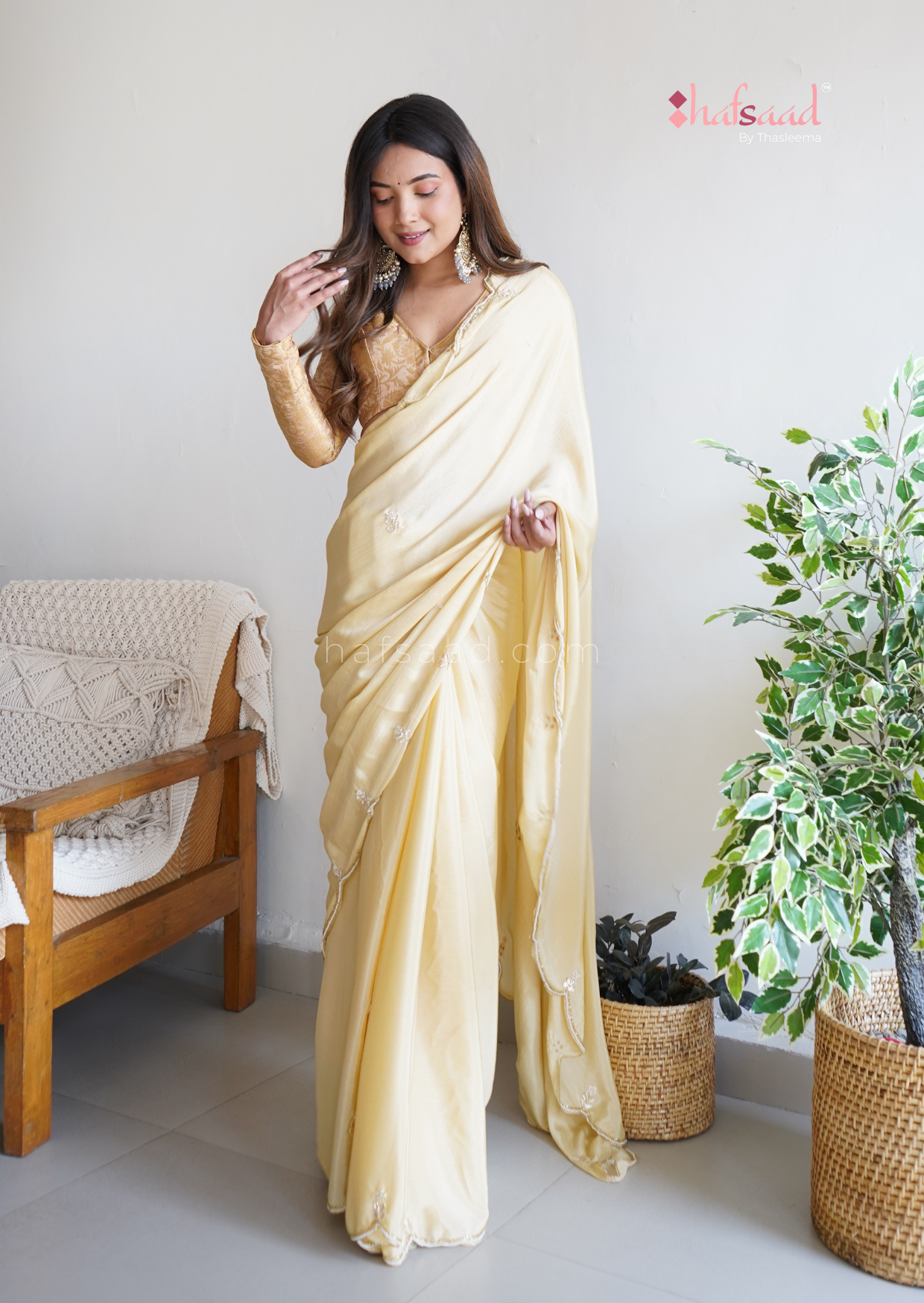 Isha Handwork saree- Ready to wear (Beige)