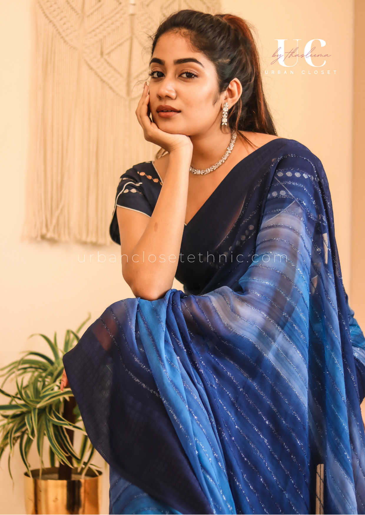 Samyu- shimmer georgette saree (Midnight blue)