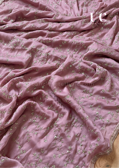 Manu- Onion pink chiffon silk saree