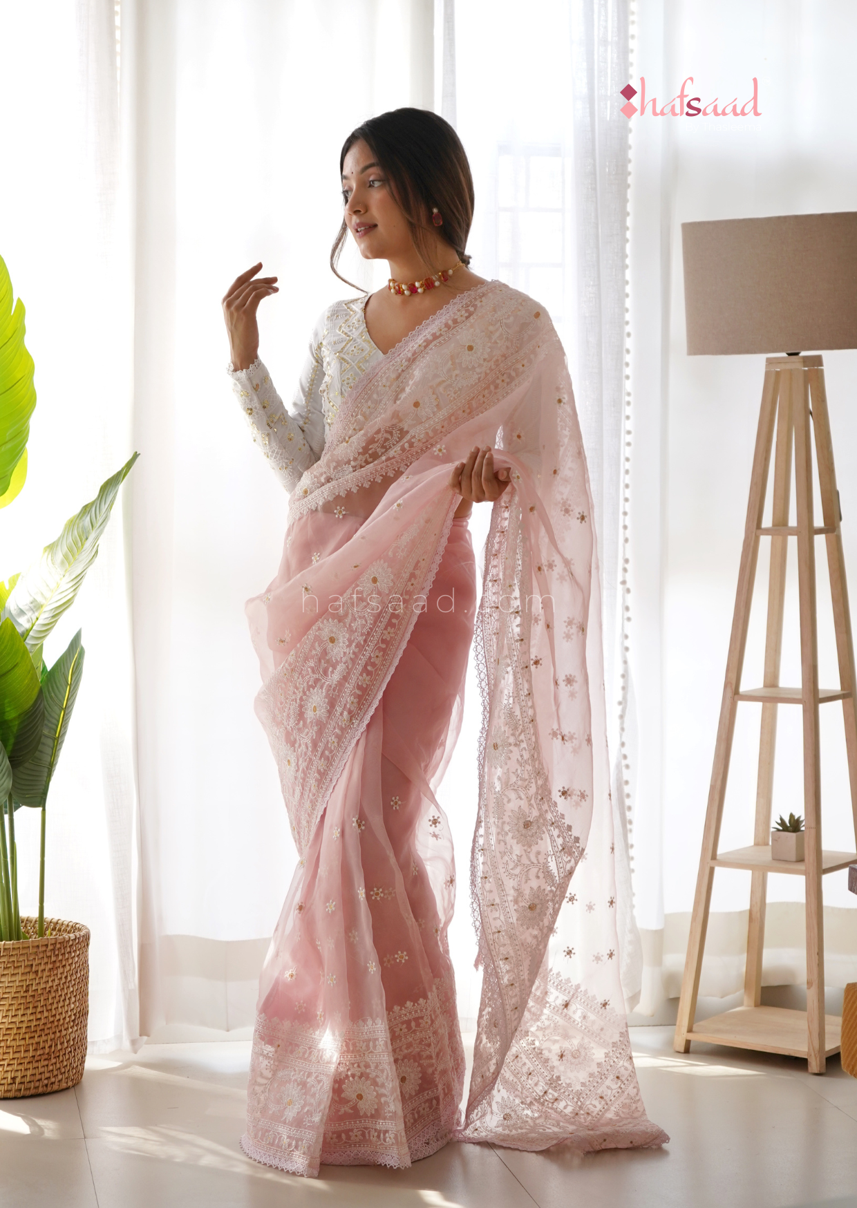 Blushed- Chikankari Organza saree