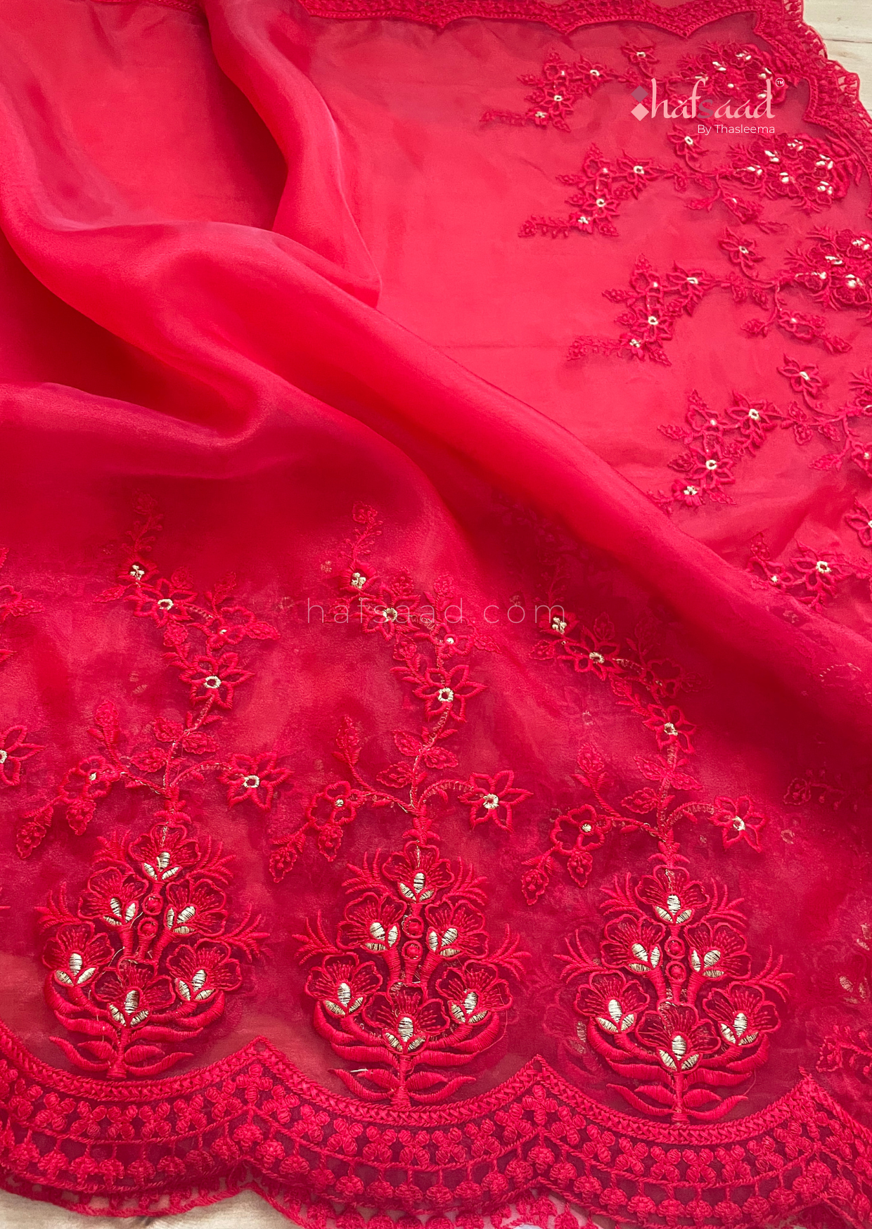 Scarlet- Red organza saree