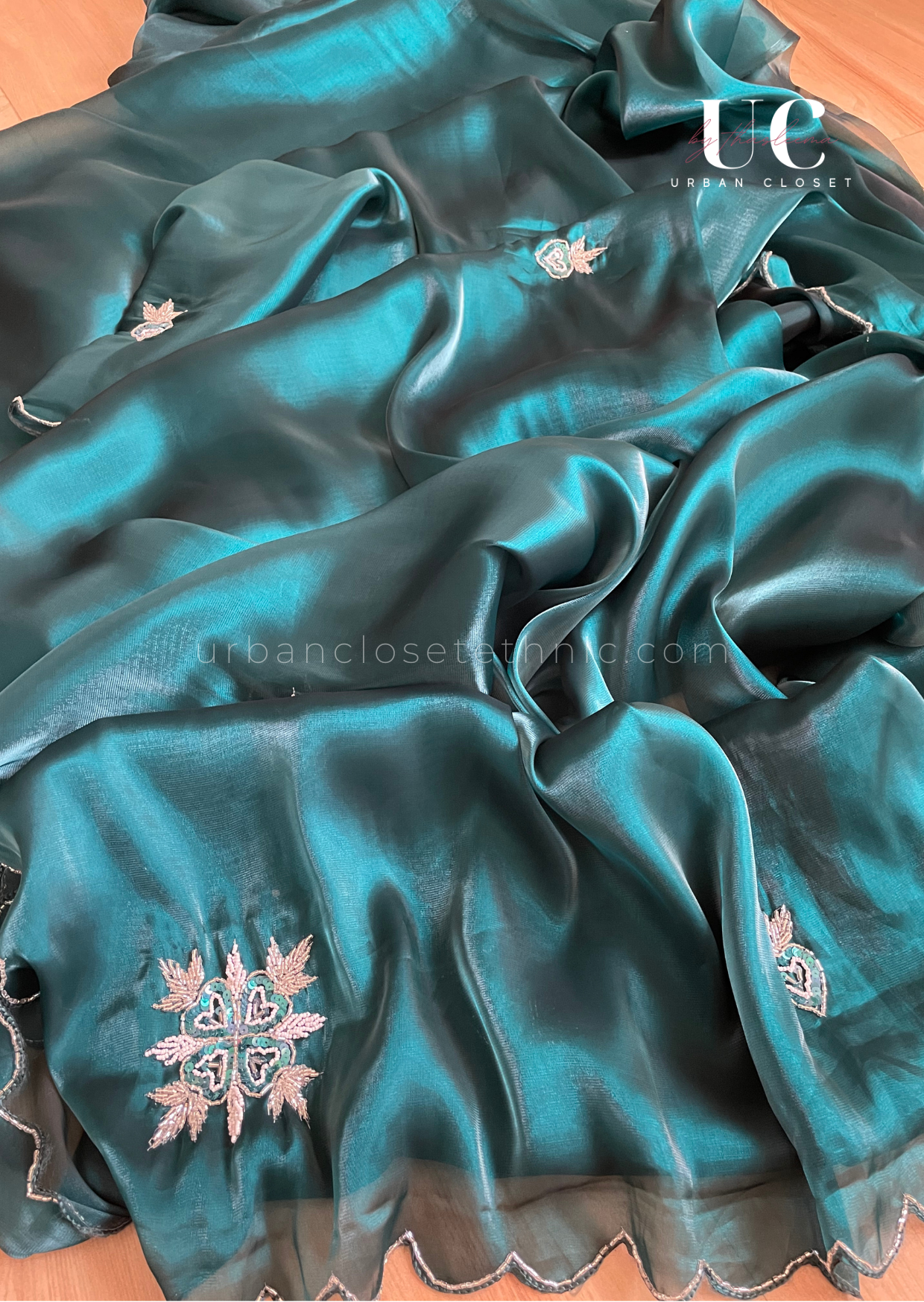 Molten Ocean- handwork satin organza saree