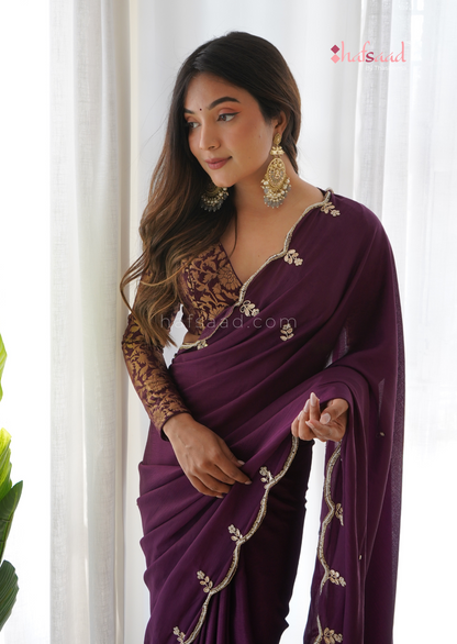 Isha Handwork saree- Ready to wear (Purple Sangria)