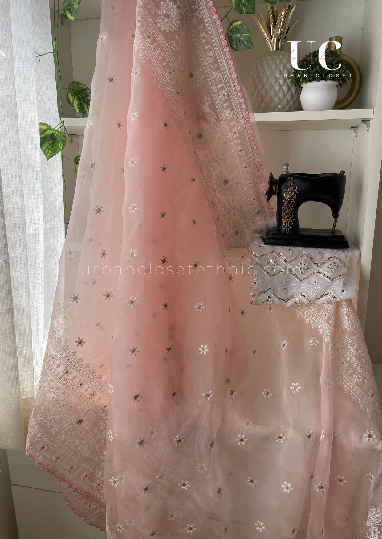 Blushed- Chikankari Organza saree