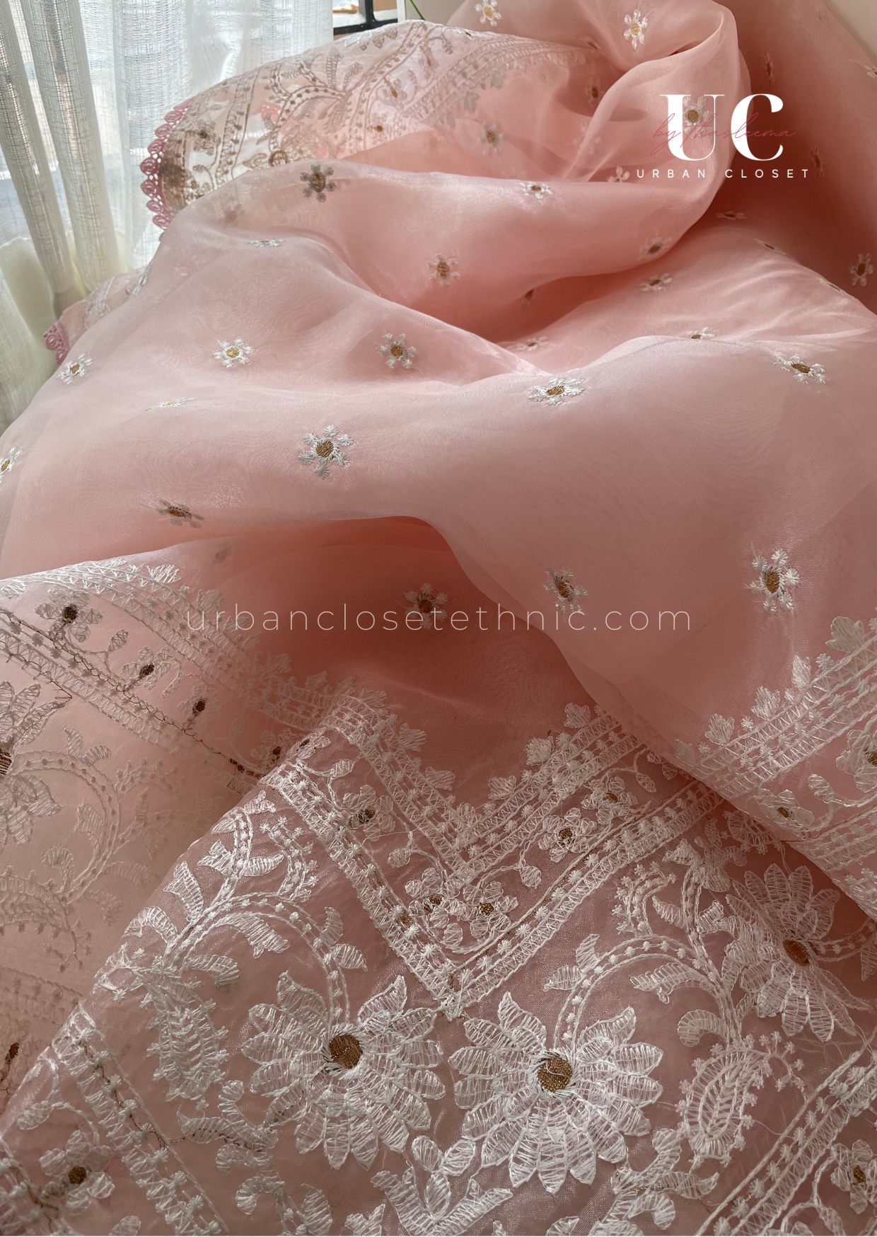 Blushed- Chikankari Organza saree